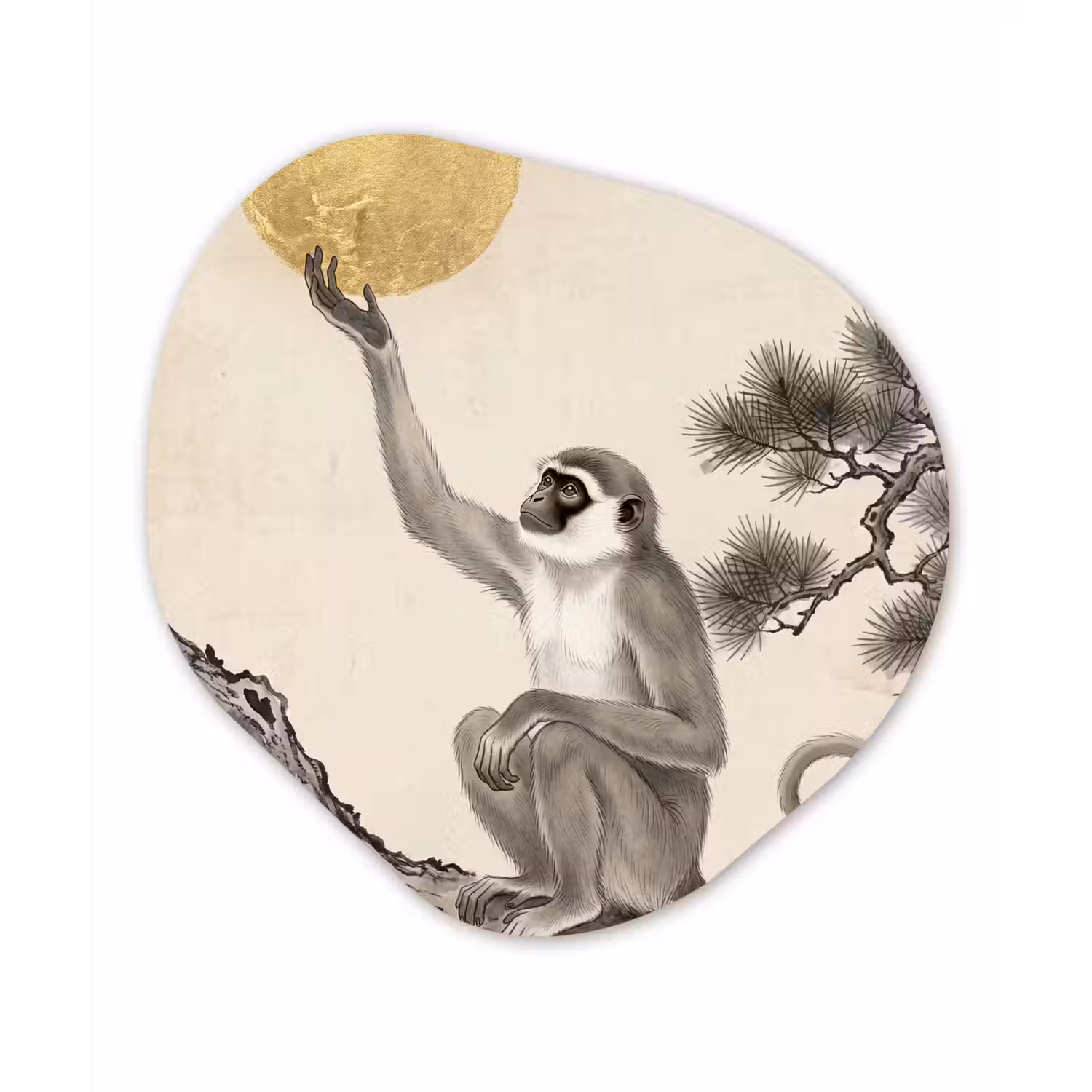 Aap - Maan - Goud Wandcirkel Organisch Aluminium middel -3d