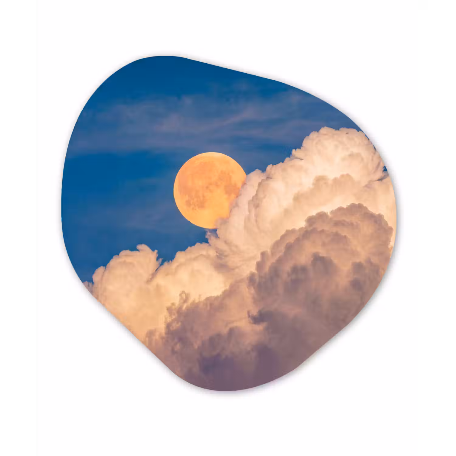 Maan - Wolken - Natuur - Oranje Wandcirkel Organisch Aluminium middel -3d