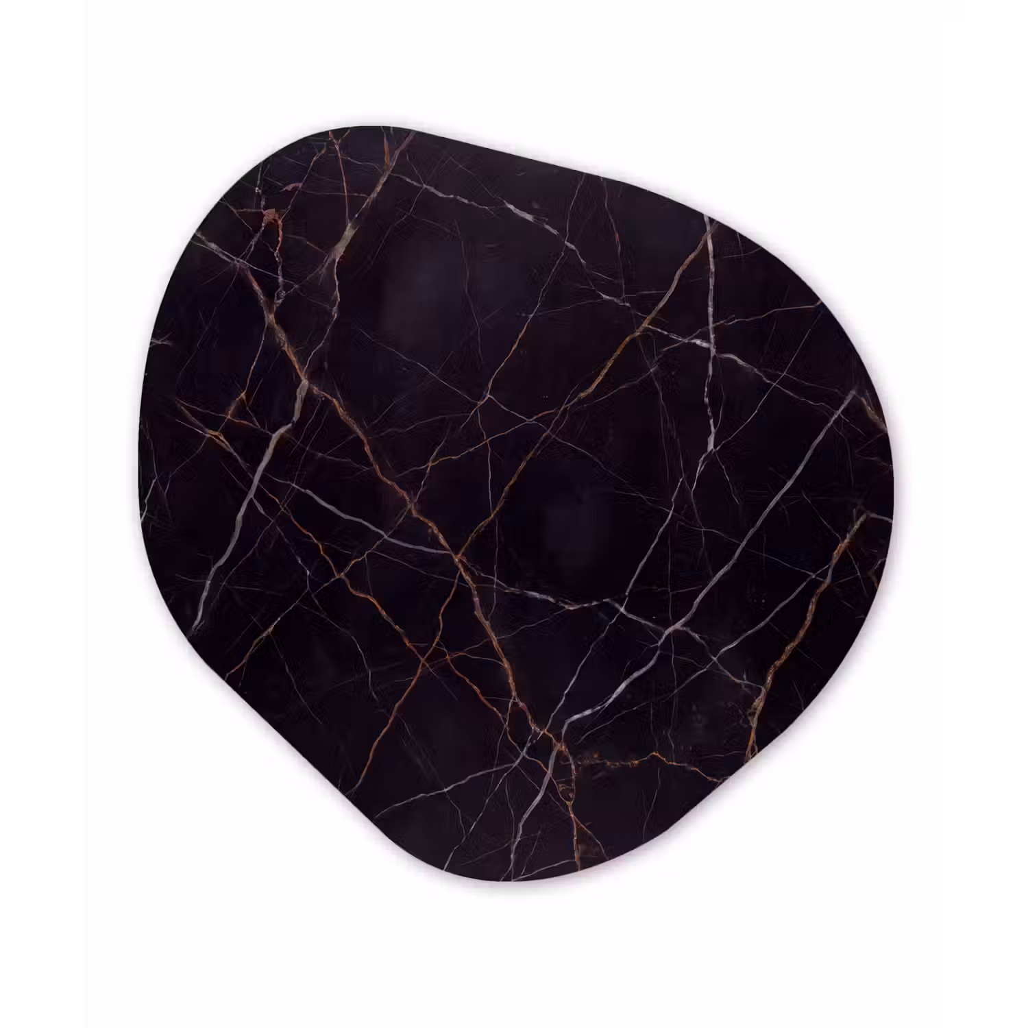 Natuursteen - Marmerpatroon - Abstract - Modern - Zwart - Goud Wandcirkel Organisch Aluminium middel -3d