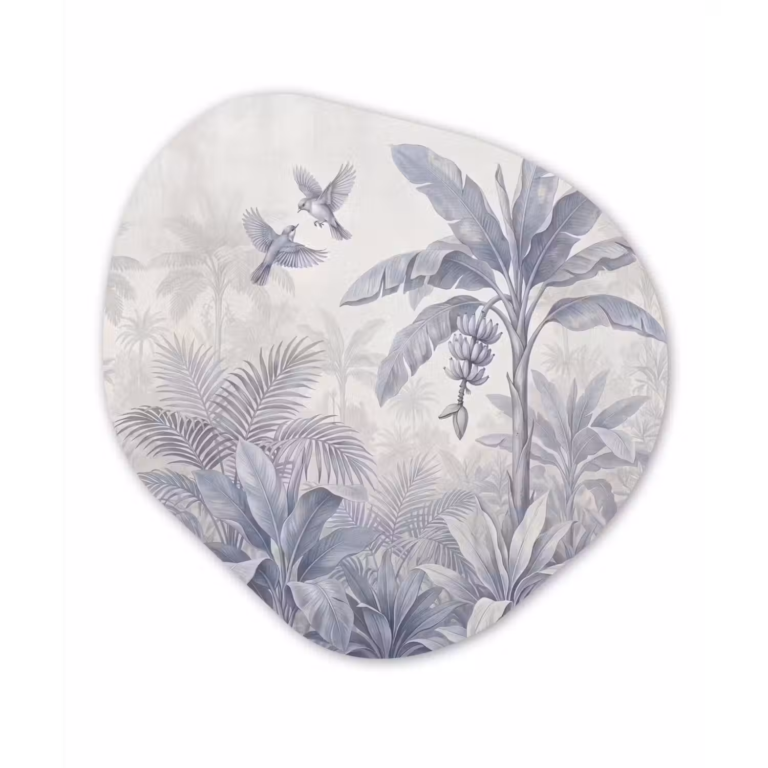 Natuur - Vogel - Jungle - Illustratie - Blauw Wandcirkel Organisch Aluminium middel -3d