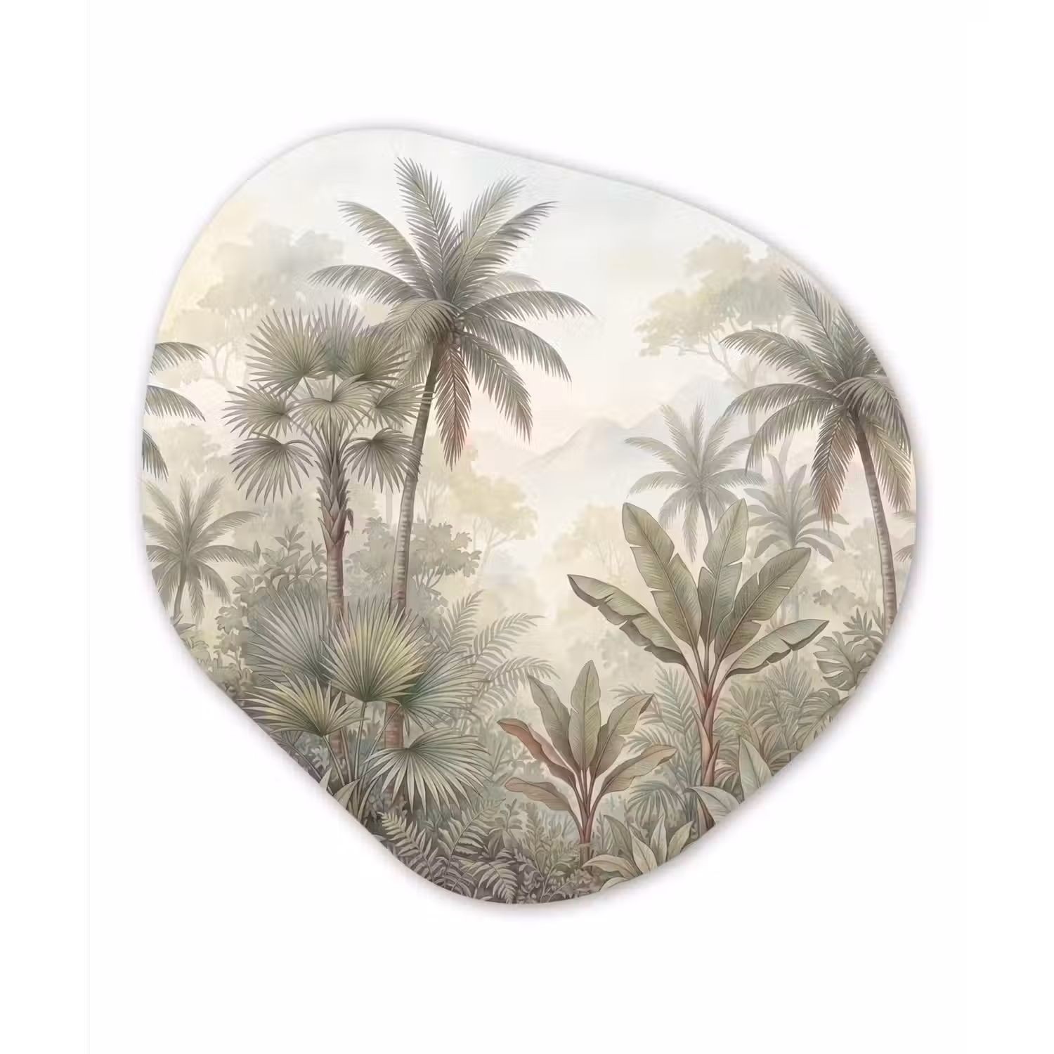 Natuur - Tropisch bos - Landschap - Aquarel - Groen Wandcirkel Organisch Aluminium middel -3d