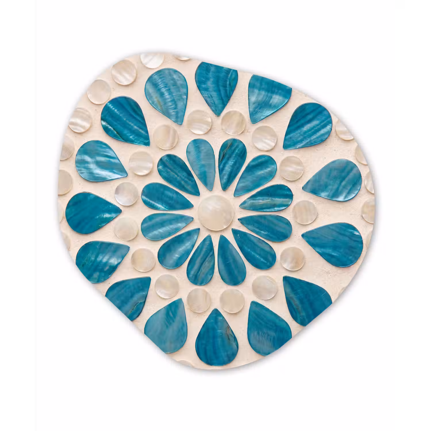 Patroon - Mozaïek - Schelpen - Abstract - Turquoise Wandcirkel Organisch Aluminium middel -3d