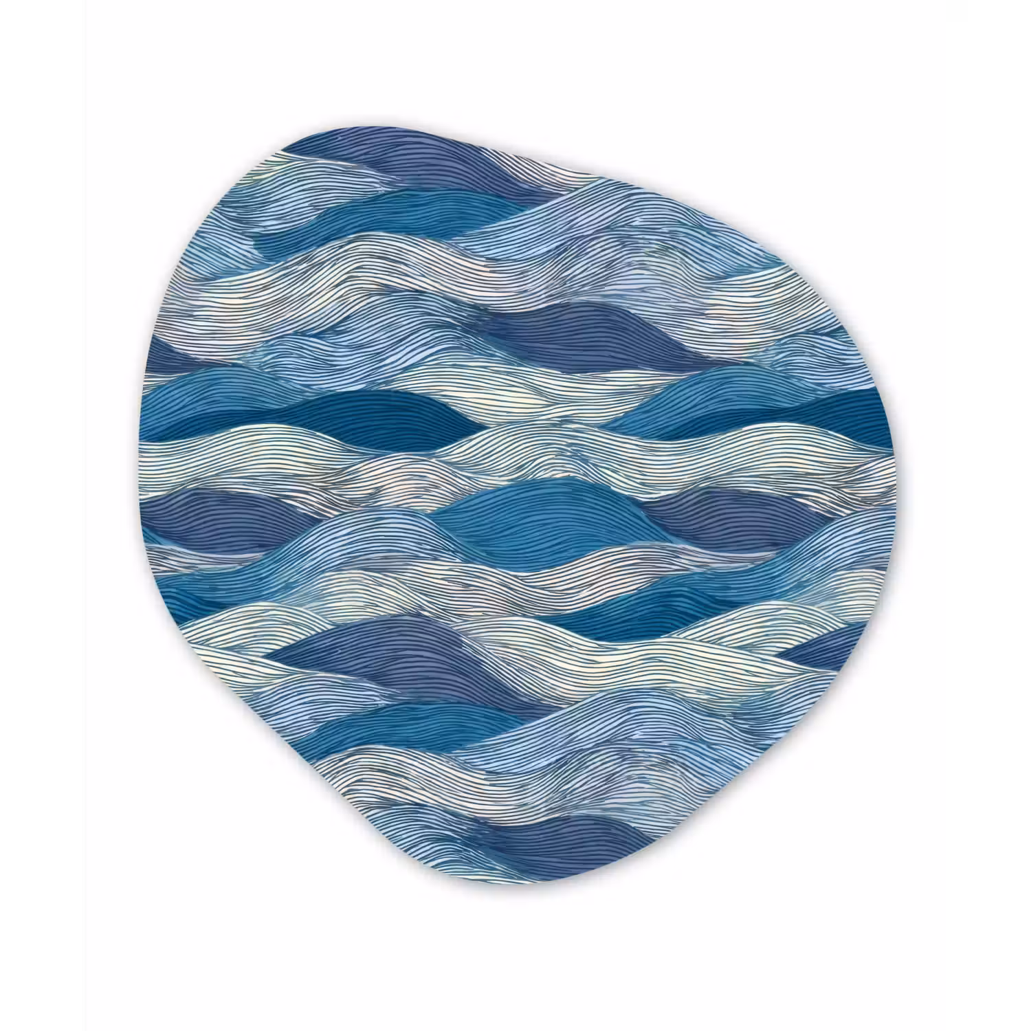 Getekend - Blauw - Wit - Golvend - Streepjes Wandcirkel Organisch Aluminium middel 851 -3d