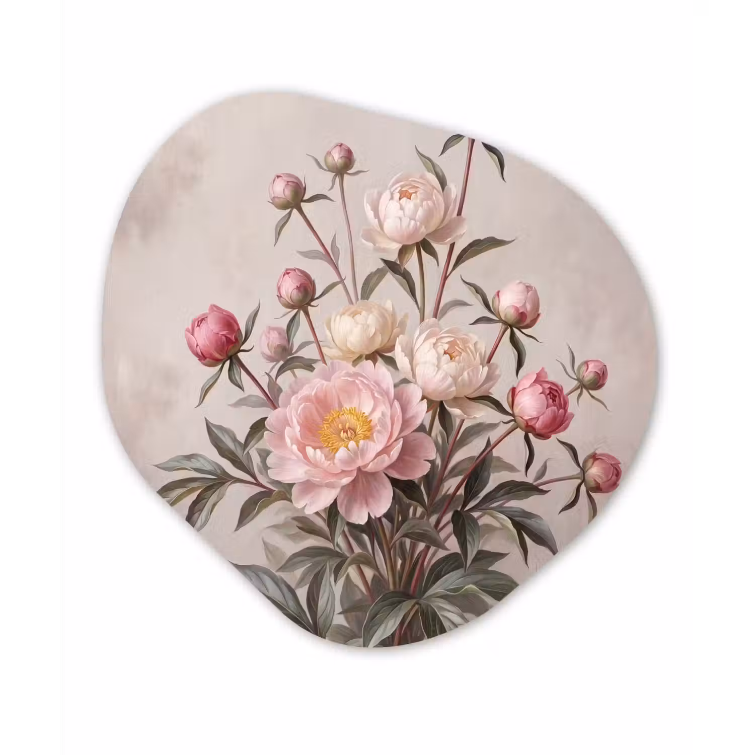 Pioenrozen - Boeket - Roze Wandcirkel Organisch Aluminium middel -3d