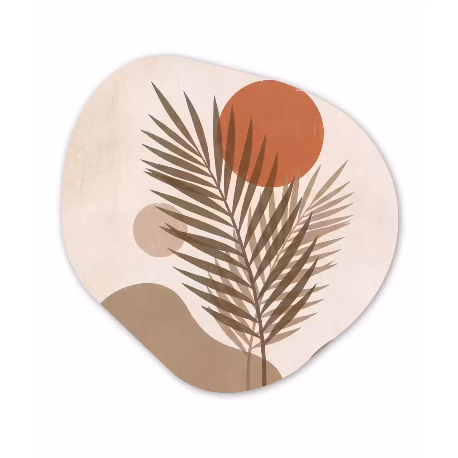 Planten - Bladeren - Abstract - Modern - Beige Wandcirkel Organisch Aluminium middel -3d