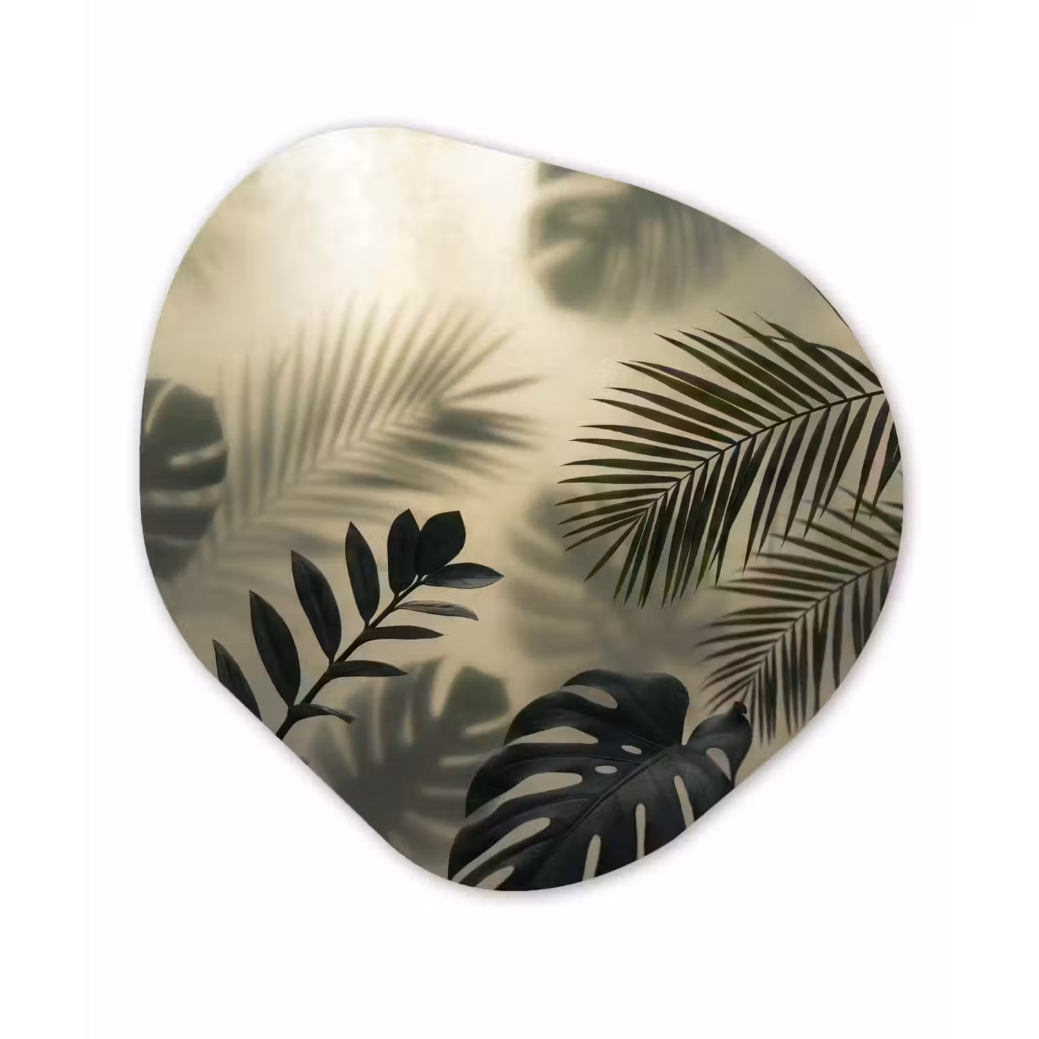Planten - Bladeren - Schaduwen - Groen - Modern Wandcirkel Organisch Aluminium middel -3d