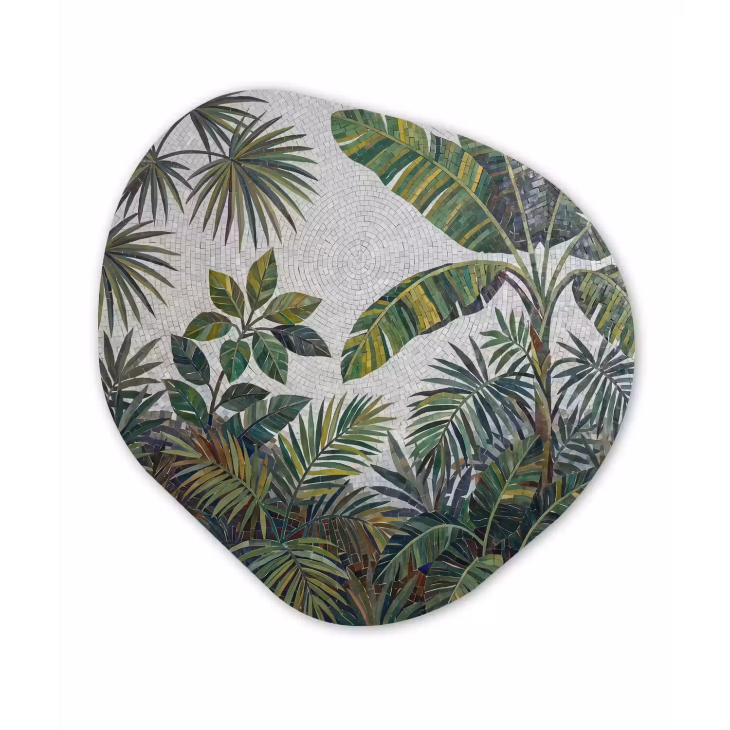 Planten - Tropisch - Mozaïek - Groen - Natuur Wandcirkel Organisch Aluminium middel -3d