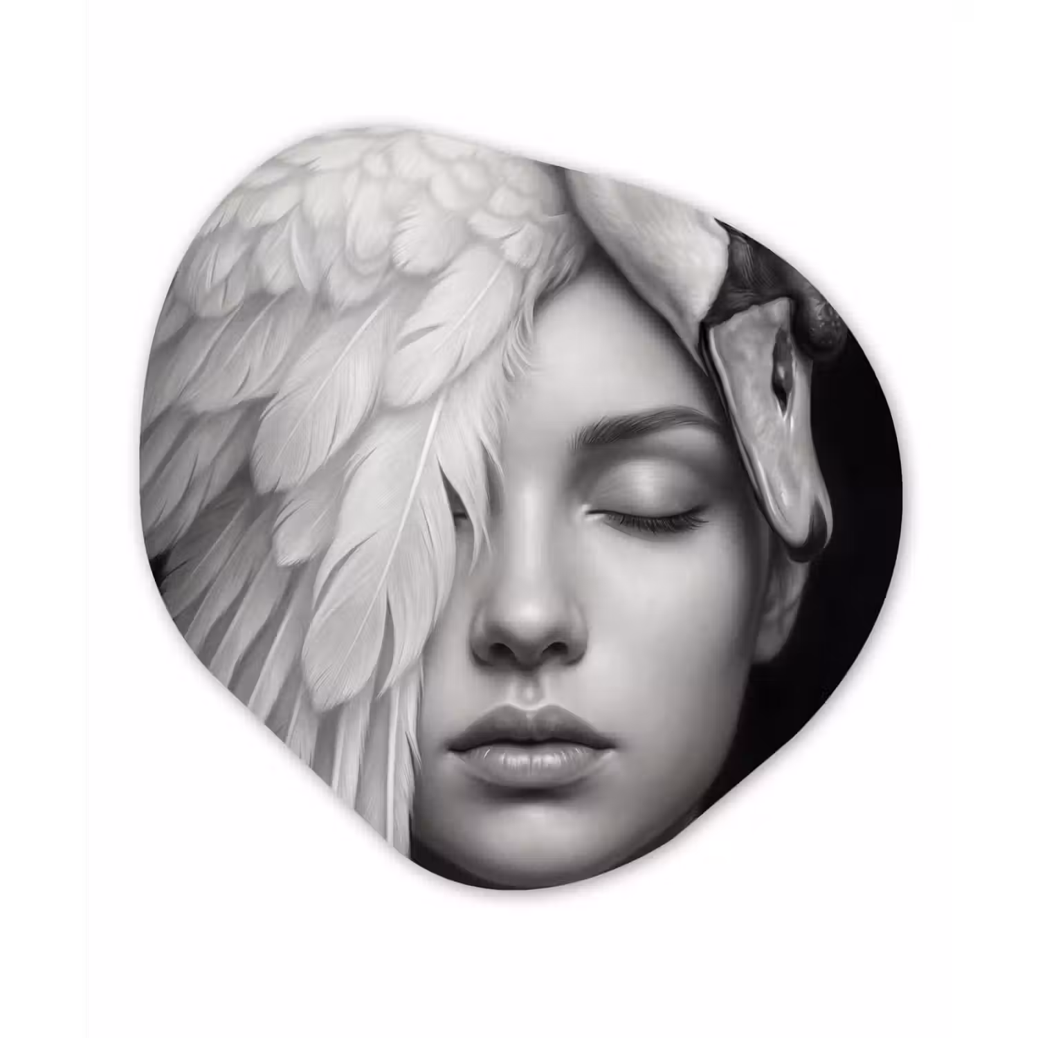 Portret - Zwaan - Zwart - Wit Wandcirkel Organisch Aluminium middel -3d