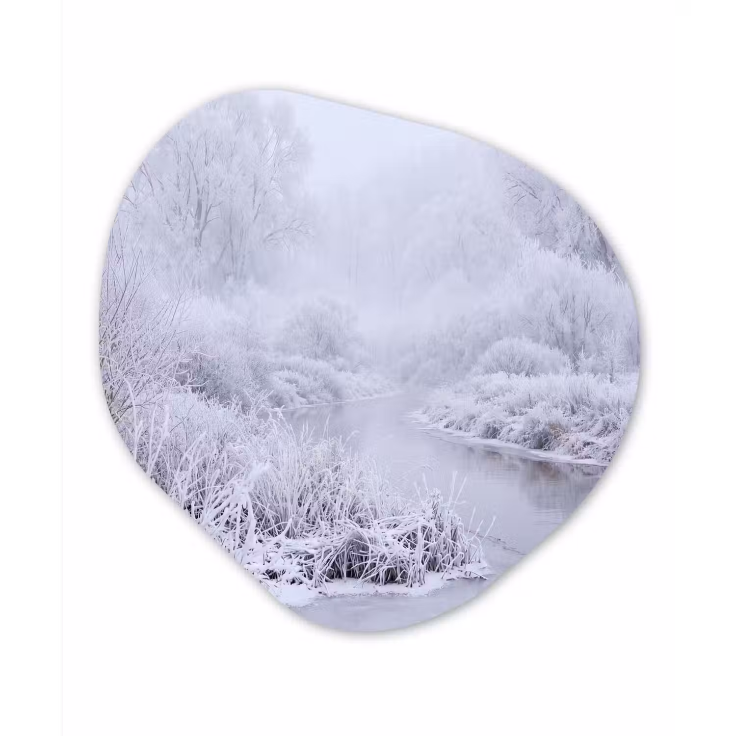 Rivier - Sneeuw - Bos - Winter - Schilderachtig Wandcirkel Organisch Aluminium middel -3d