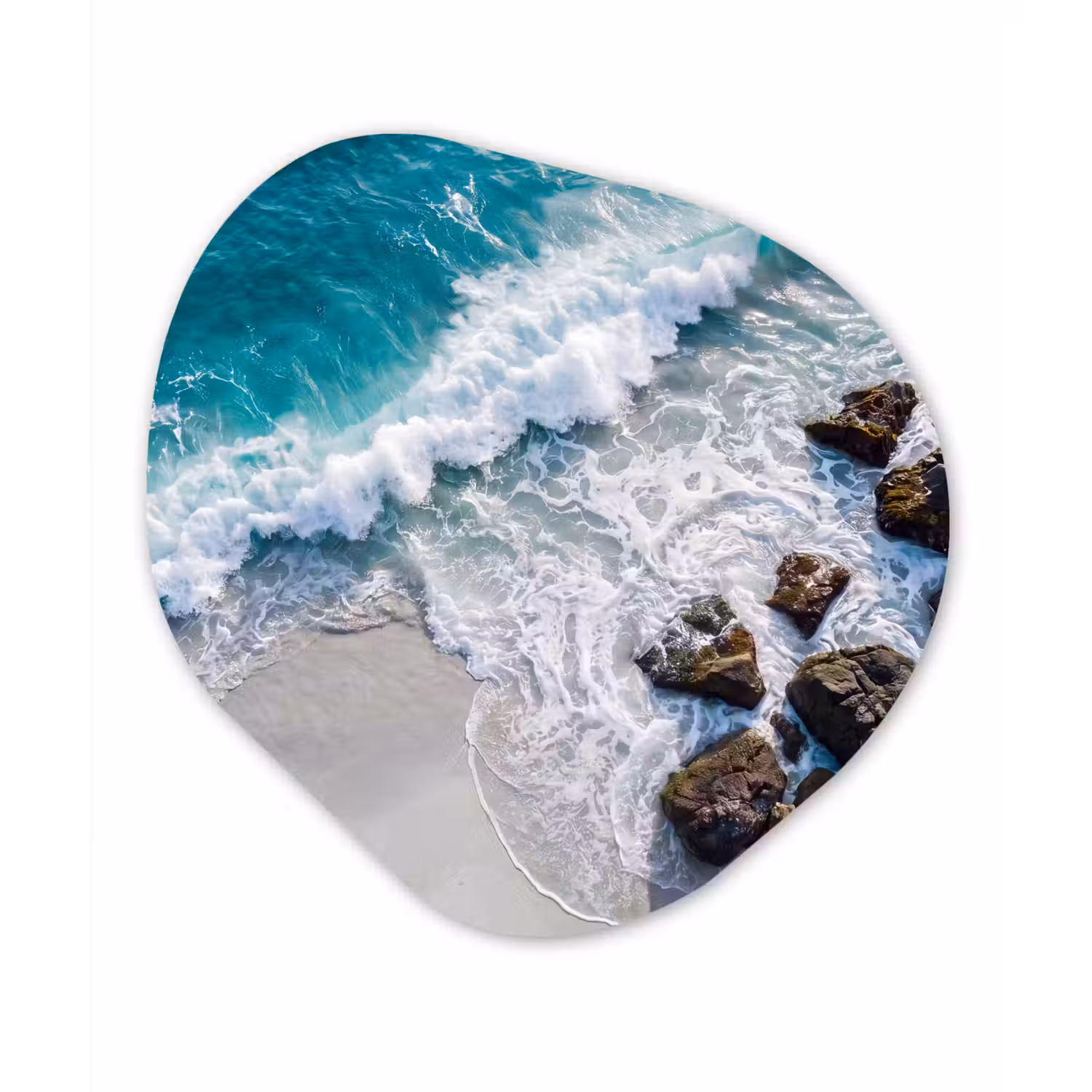 Zee - Golf - Strand - Natuur - Blauw Wandcirkel Organisch Aluminium middel -3d