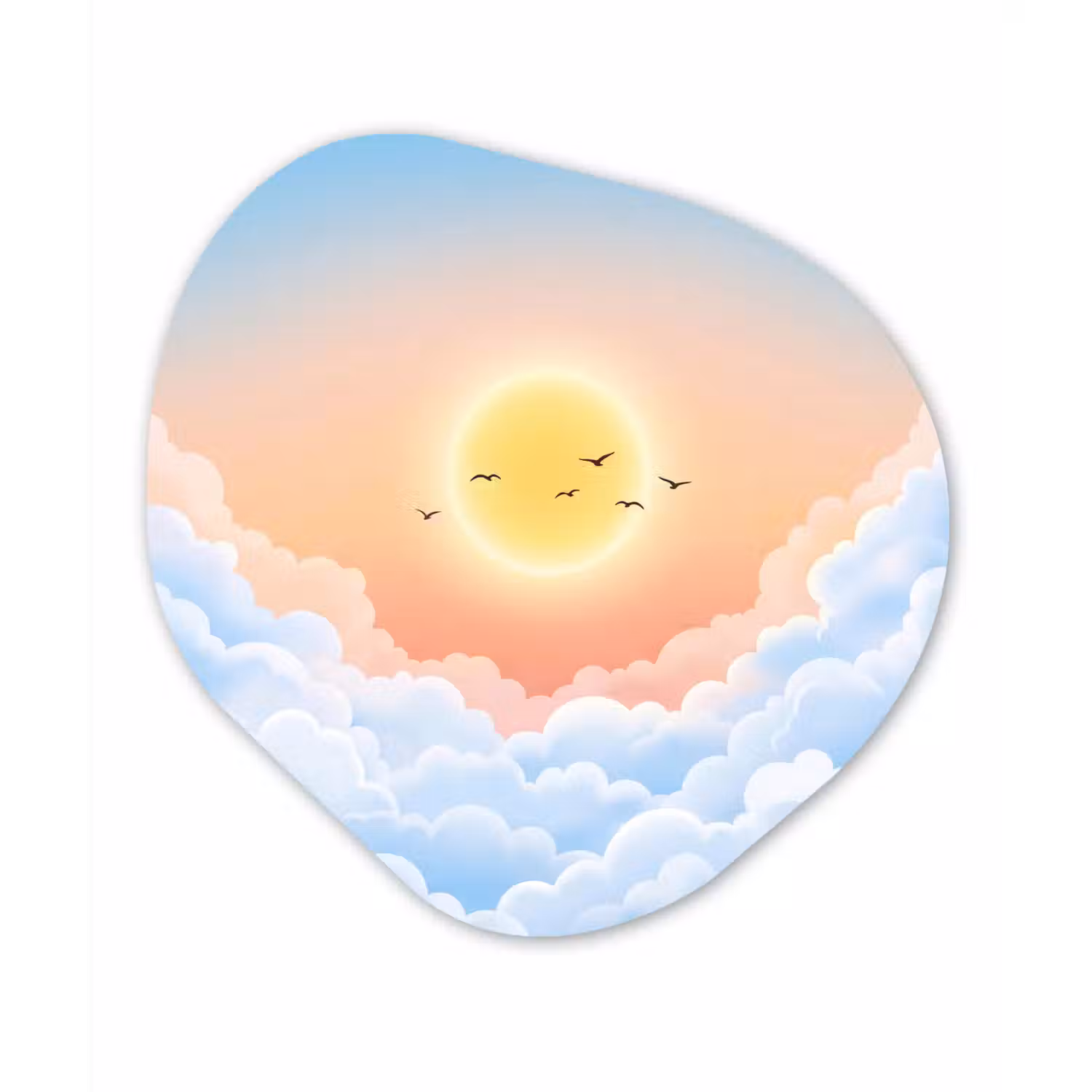 Zon - Vogels - Lucht - Natuur - Geel Wandcirkel Organisch Aluminium middel -3d