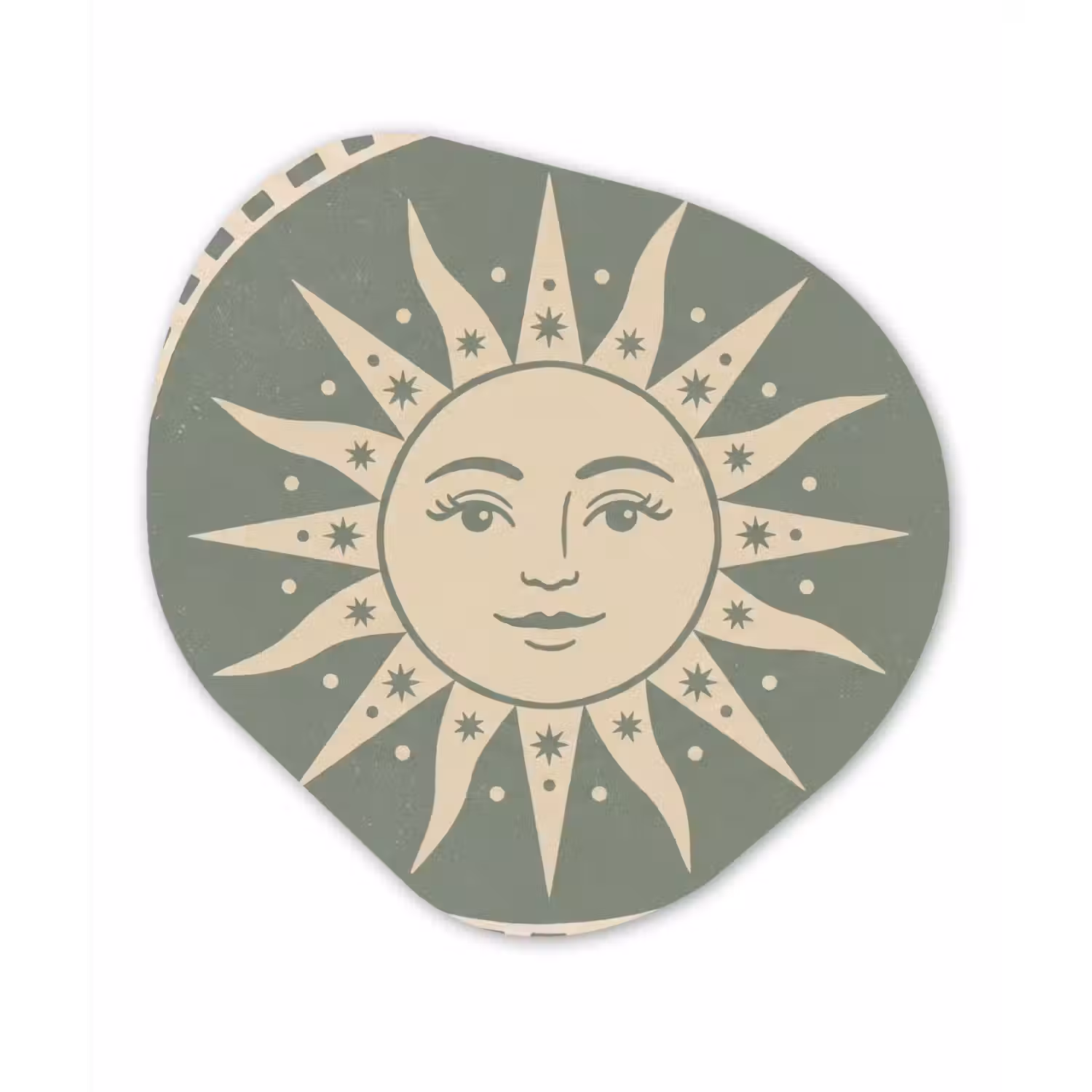 Zon - Sterren - Astrologie - Vintage - Groen Wandcirkel Organisch Aluminium middel -3d