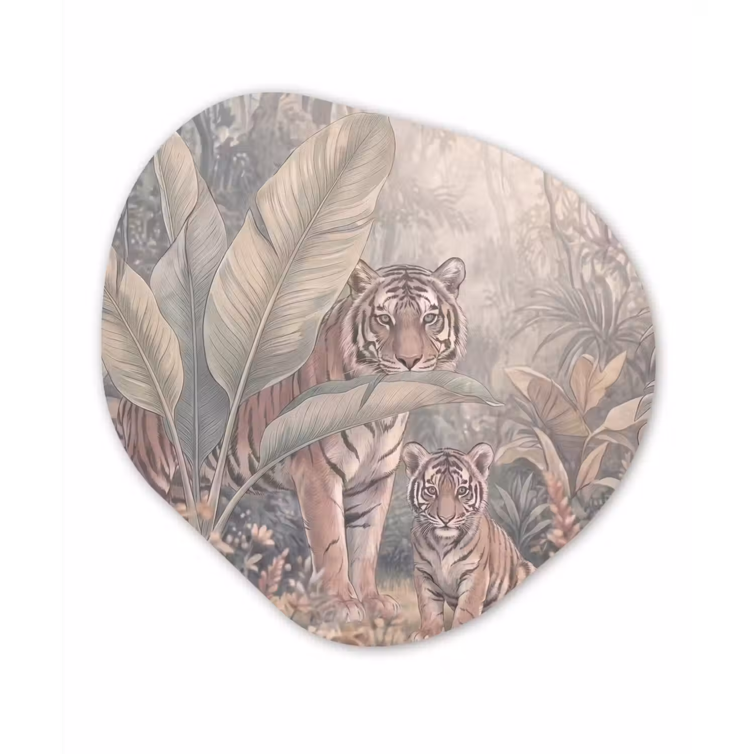 Tijger - Welp - Jungle - Illustratie - Dieren Wandcirkel Organisch Aluminium middel -3d