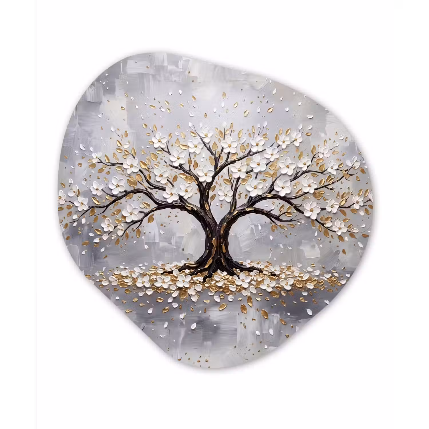 Boom - Bloemen - Natuur - Abstract - Wit Wandcirkel Organisch Aluminium middel -3d