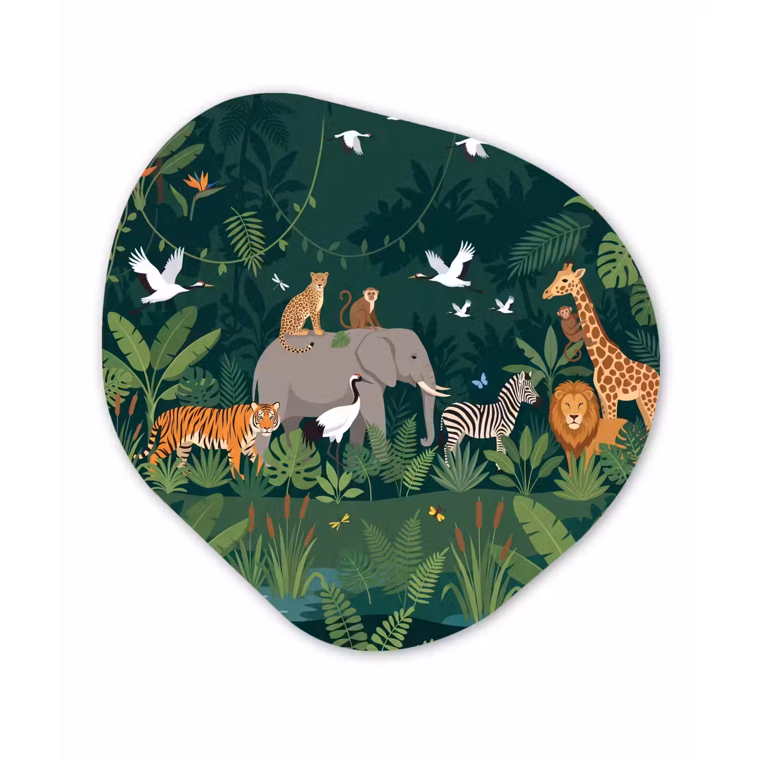 Tropisch - Jungle - Groen Wandcirkel Organisch Aluminium middel -3d