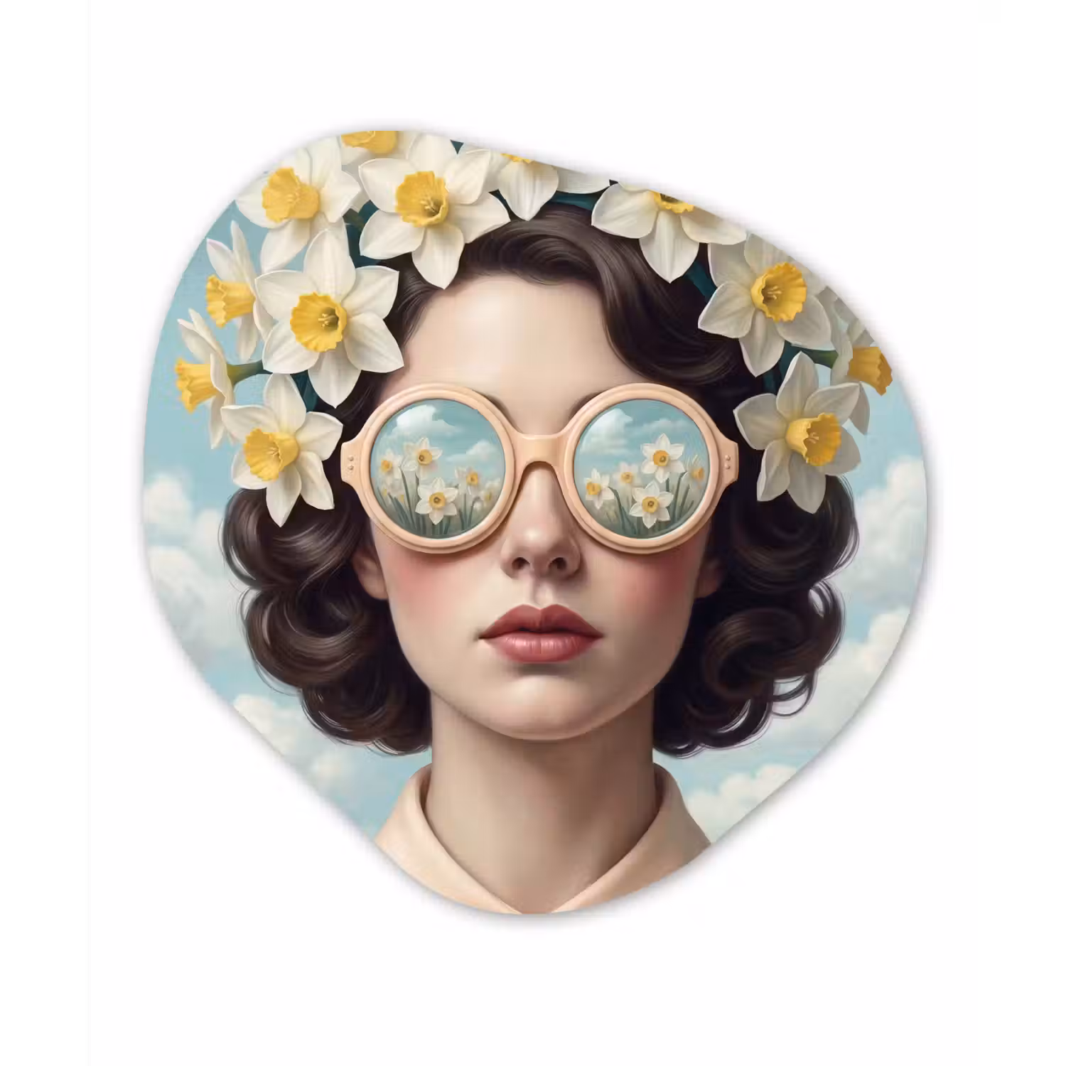 Vrouw - Narcissen - Geel Wandcirkel Organisch Aluminium middel -3d