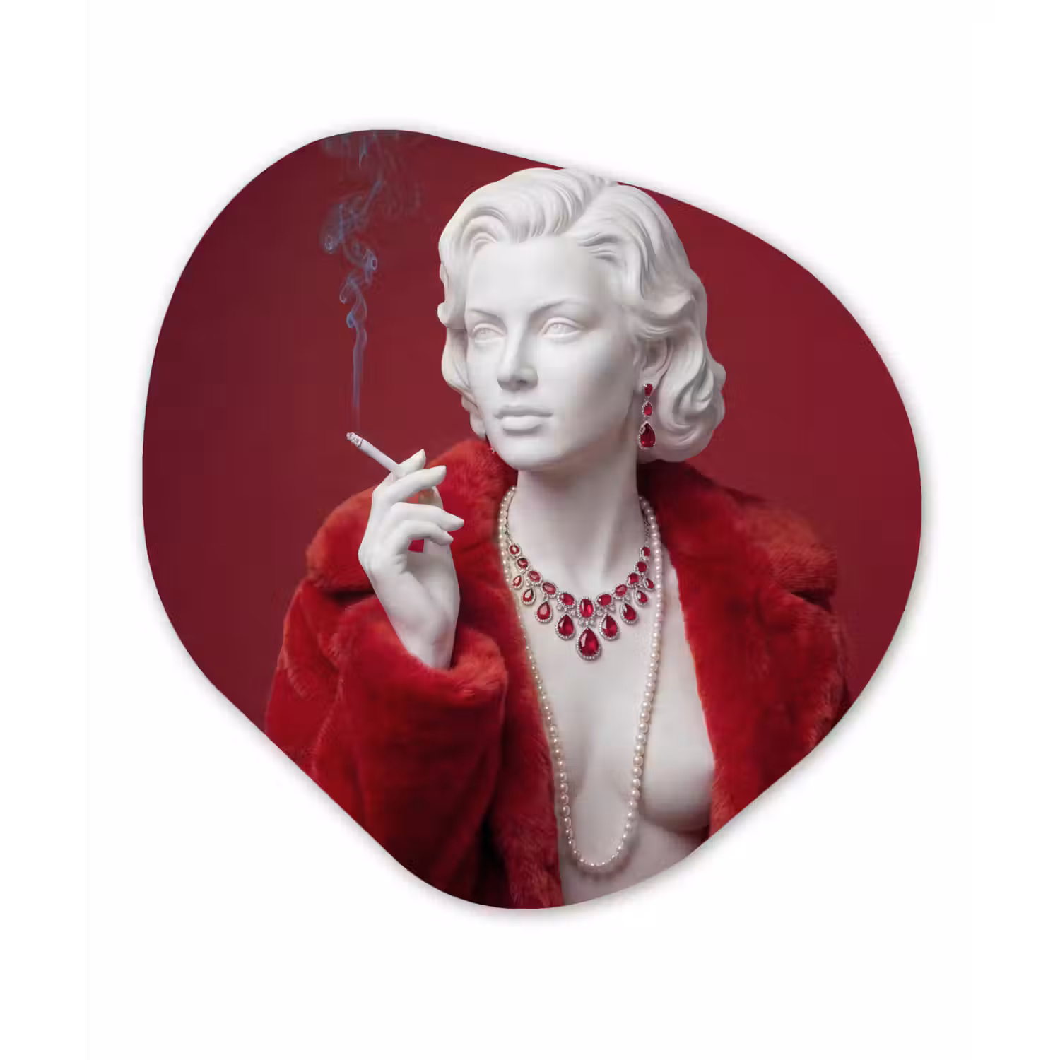 Vrouw - Bontjas - Mode - Klassiek - Rood Wandcirkel Organisch Aluminium middel -3d