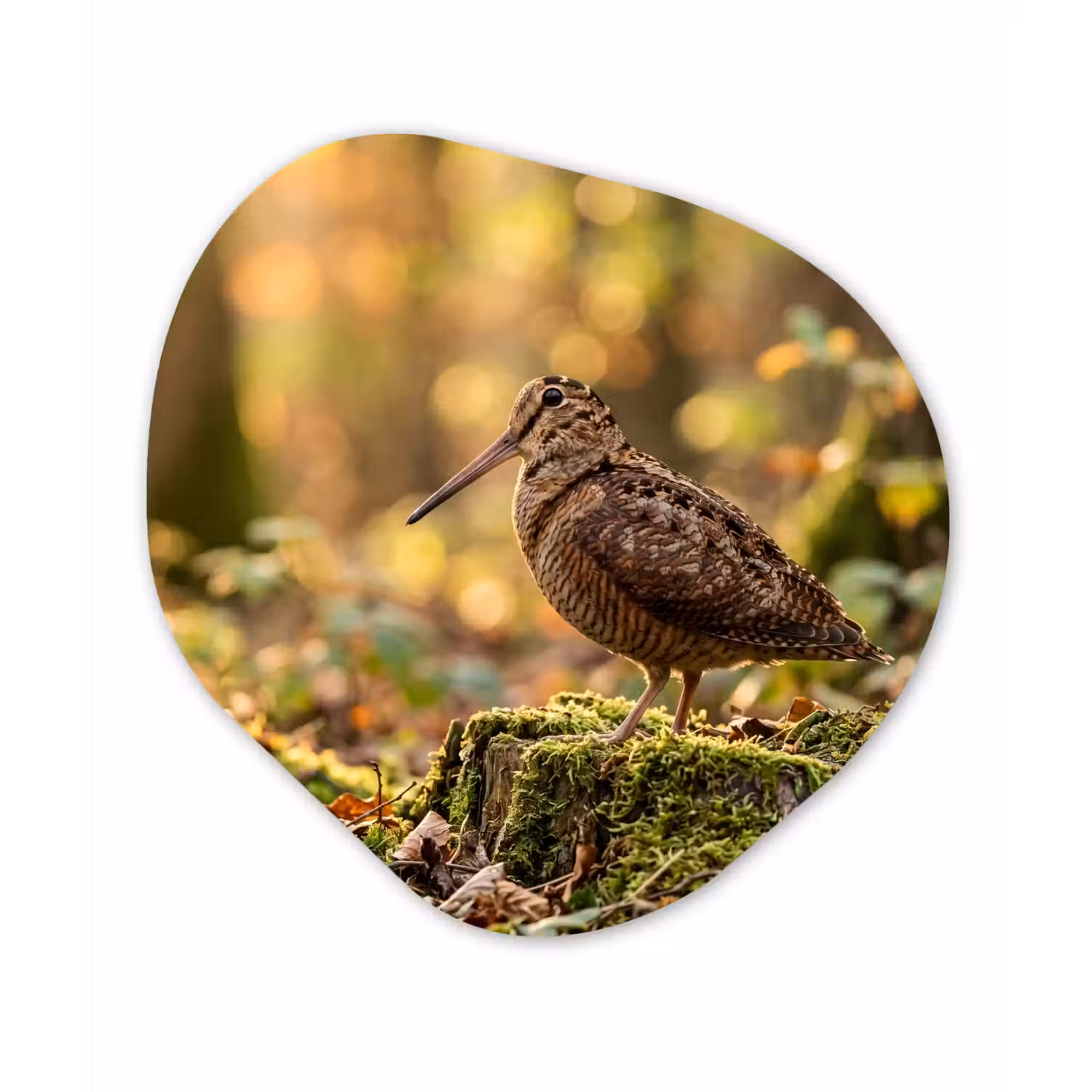 Houtsnip - Bos - Bladeren - Herfst - Gecamoufleerd Wandcirkel Organisch Aluminium middel -3d