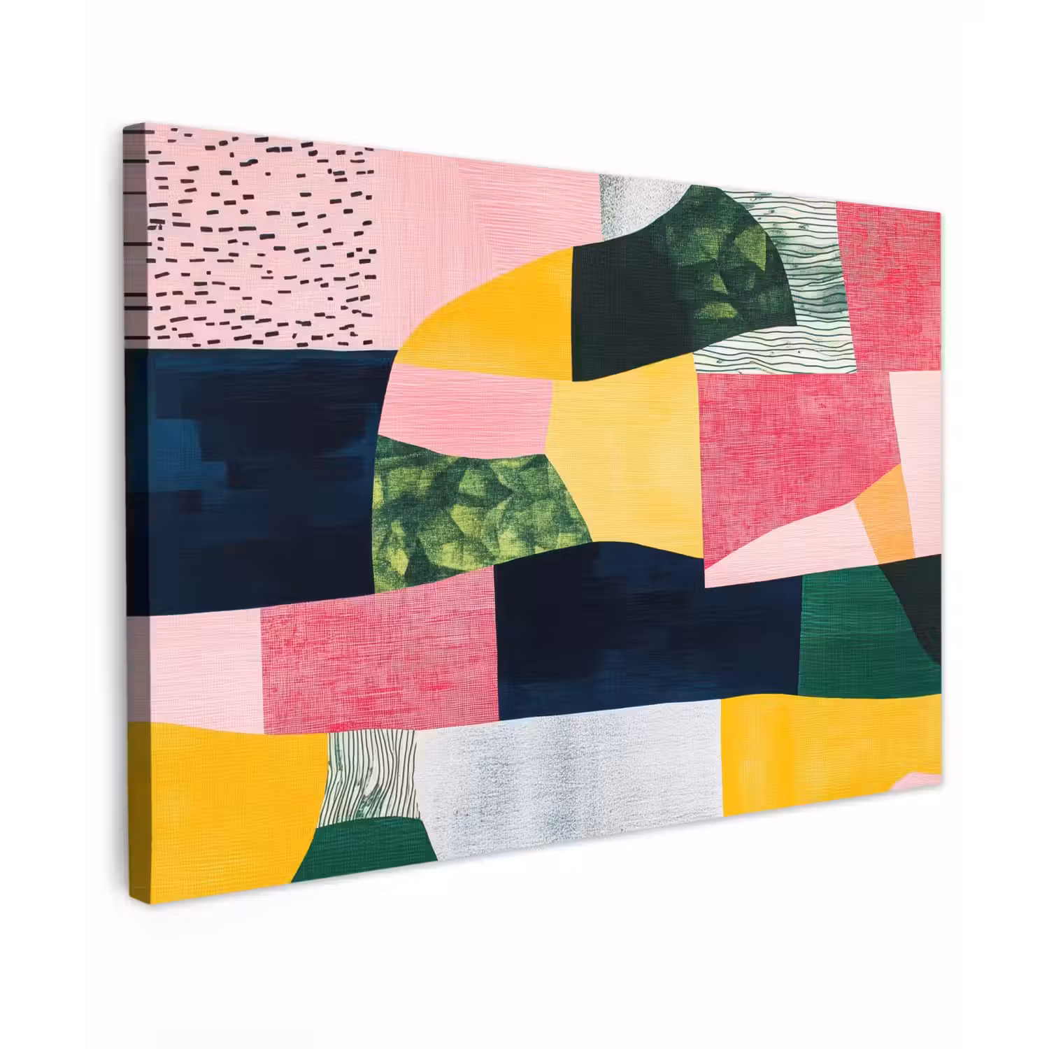 Abstract - Roze - Lappen - Vormen - Geel Tuinposter op houten frame 2 cm dik klein -3d