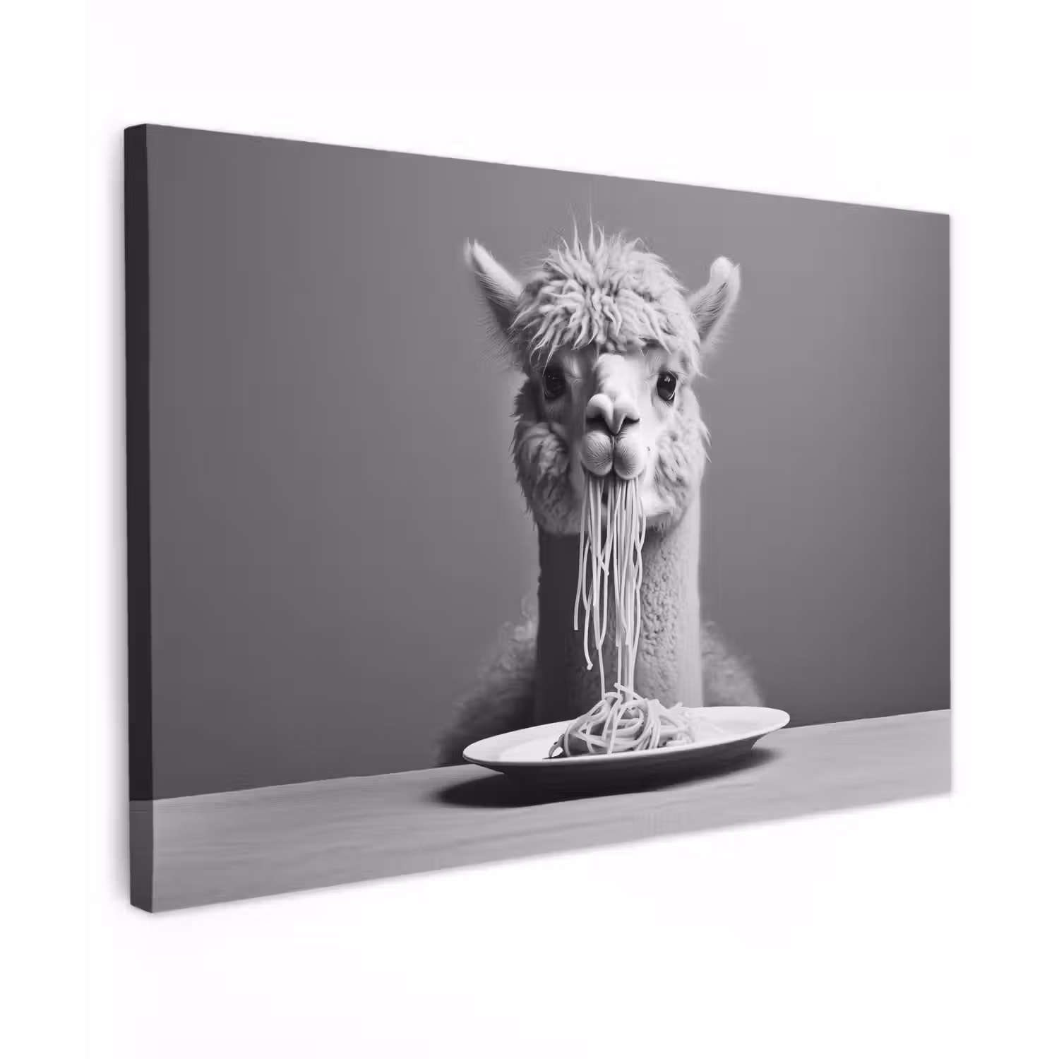 Alpaca - Pasta - Zwart - Wit - Grappig - Dieren Tuinposter op houten frame 2 cm dik klein -3d
