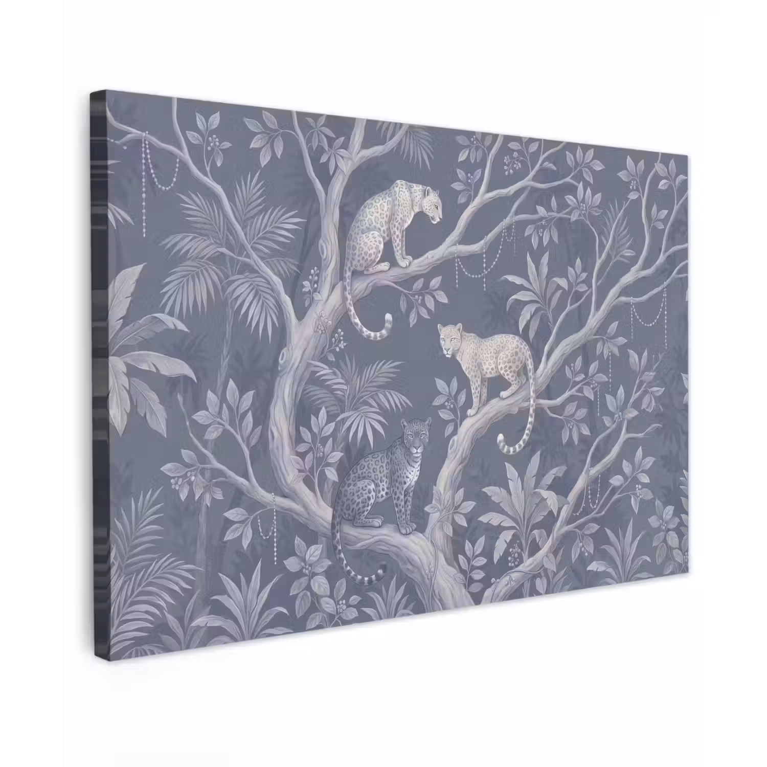 Dieren - Jungle - Illustratie - Bomen - Blauw Tuinposter op houten frame 2 cm dik klein -3d