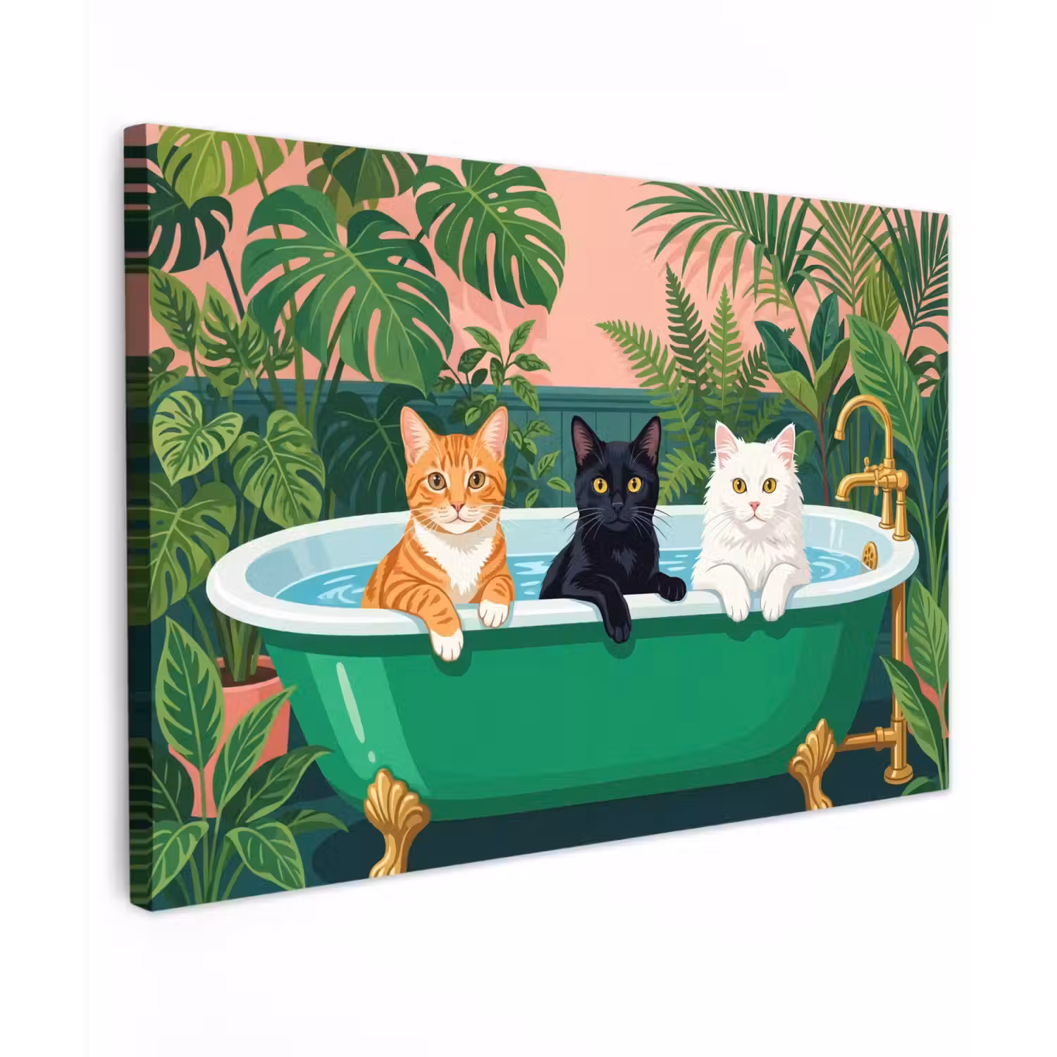 Badkamer - Kattenparade - Kleurrijk Tuinposter op houten frame 2 cm dik klein -3d
