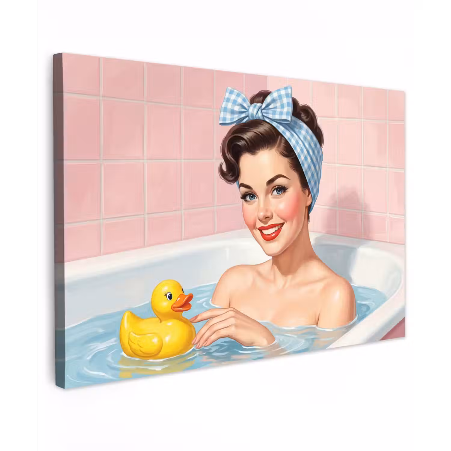 Badkamer - Eend - Blauw Tuinposter op houten frame 2 cm dik klein -3d