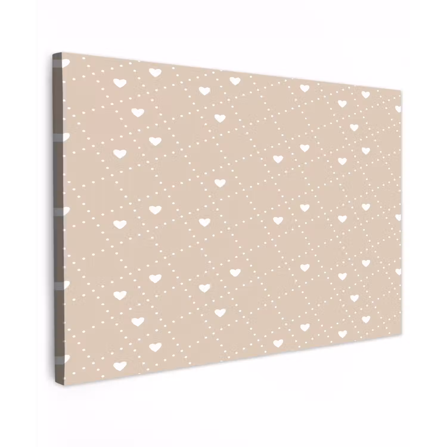 Beige - Wit - Hartjes - Patroon Tuinposter op houten frame 2 cm dik klein 845 -3d