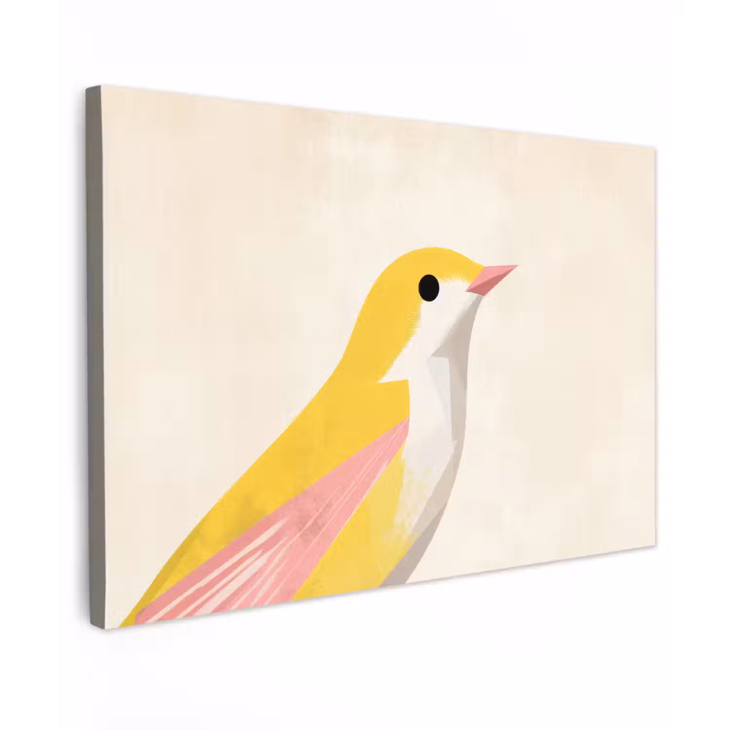 Vogel - Minimalistisch - Geel Tuinposter op houten frame 2 cm dik klein -3d