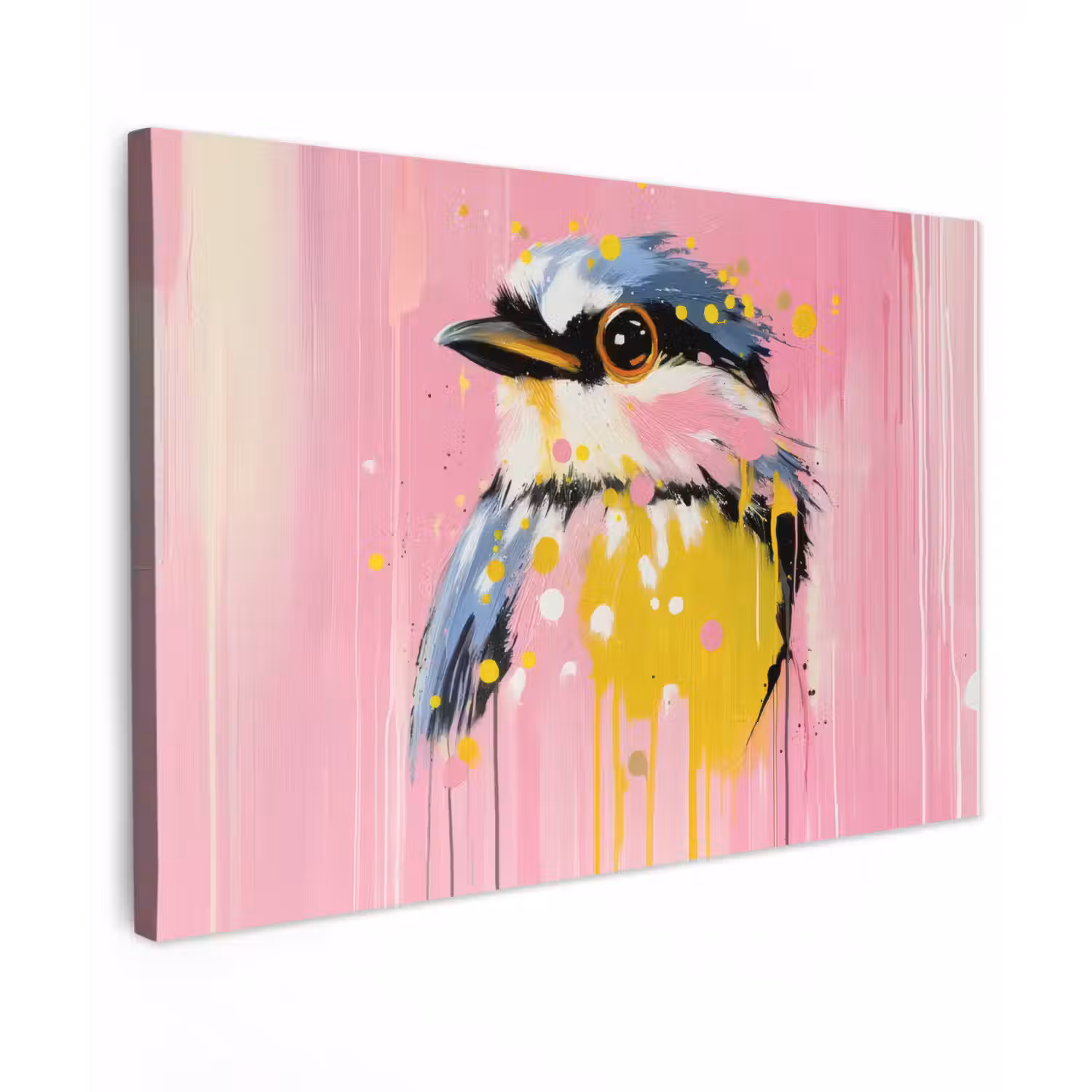 Vogel - Roze - Geel - Blauw Tuinposter op houten frame 2 cm dik klein -3d
