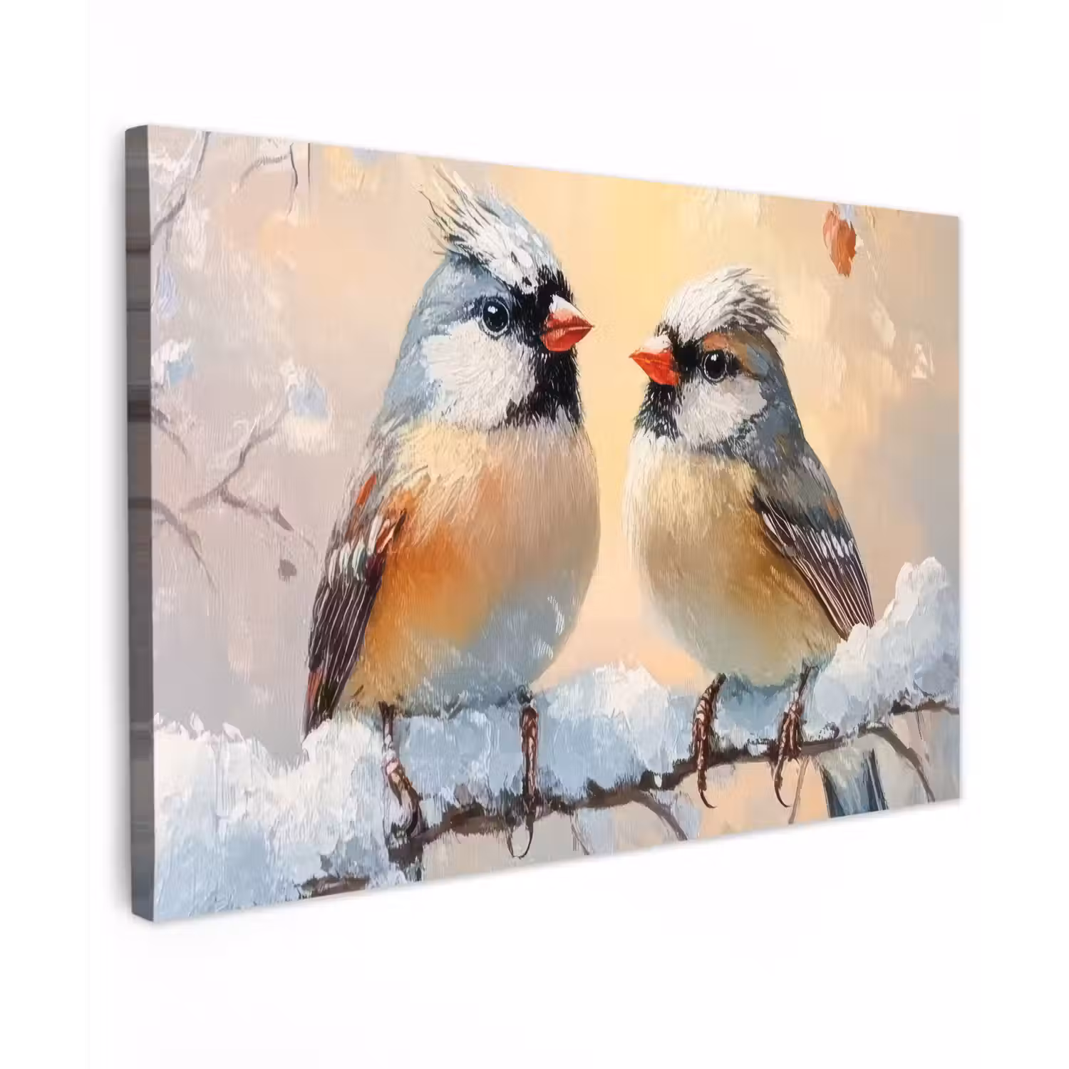 Vogels - Tak - Winter - Sneeuw Tuinposter op houten frame 2 cm dik klein -3d