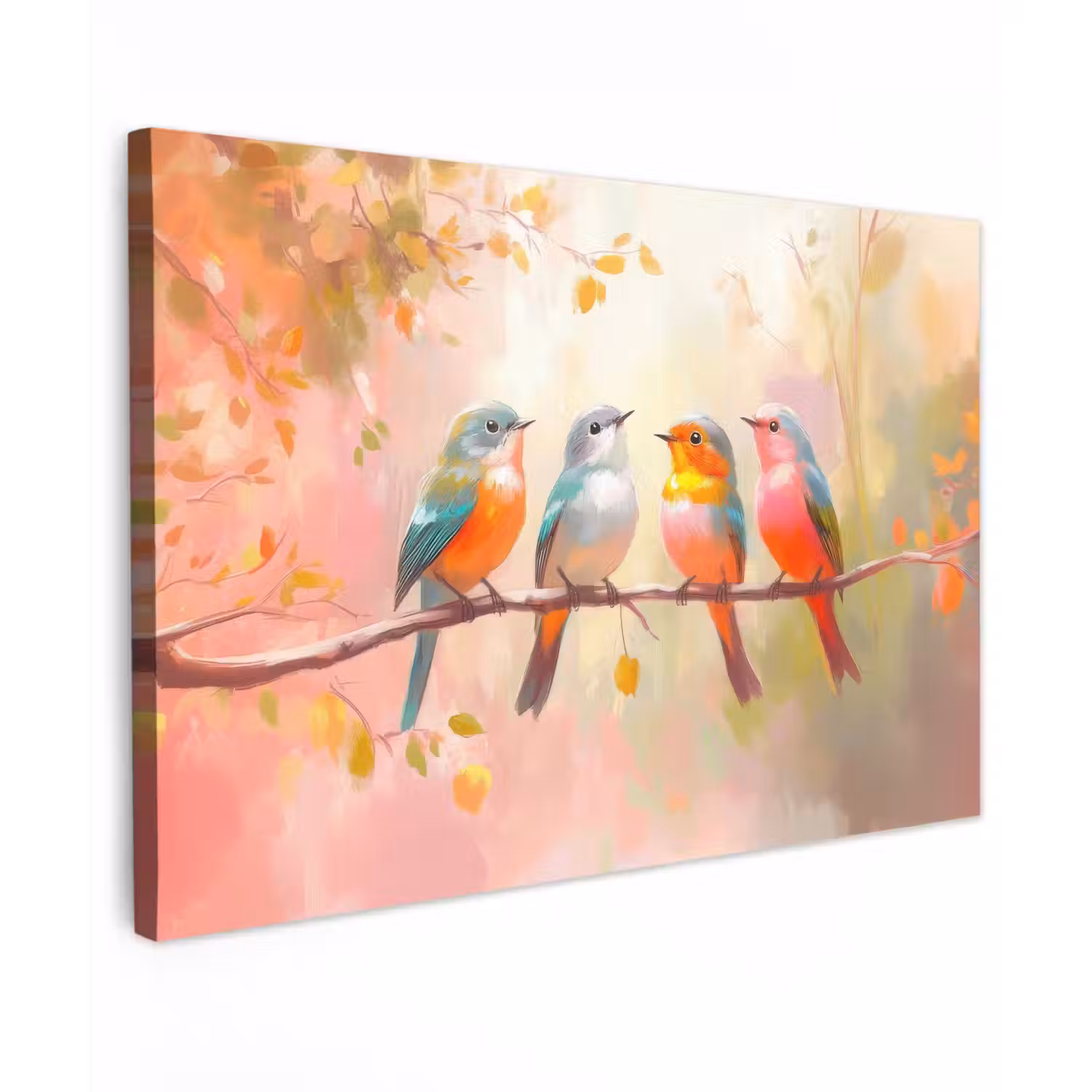 Vogels - Kleurrijk - Tak Tuinposter op houten frame 2 cm dik klein -3d