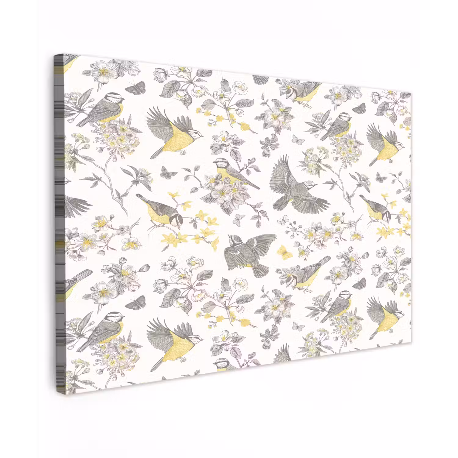 Birds - Flowers - Gray - Yellow Tuinposter op houten frame 2 cm dik klein 845 -3d