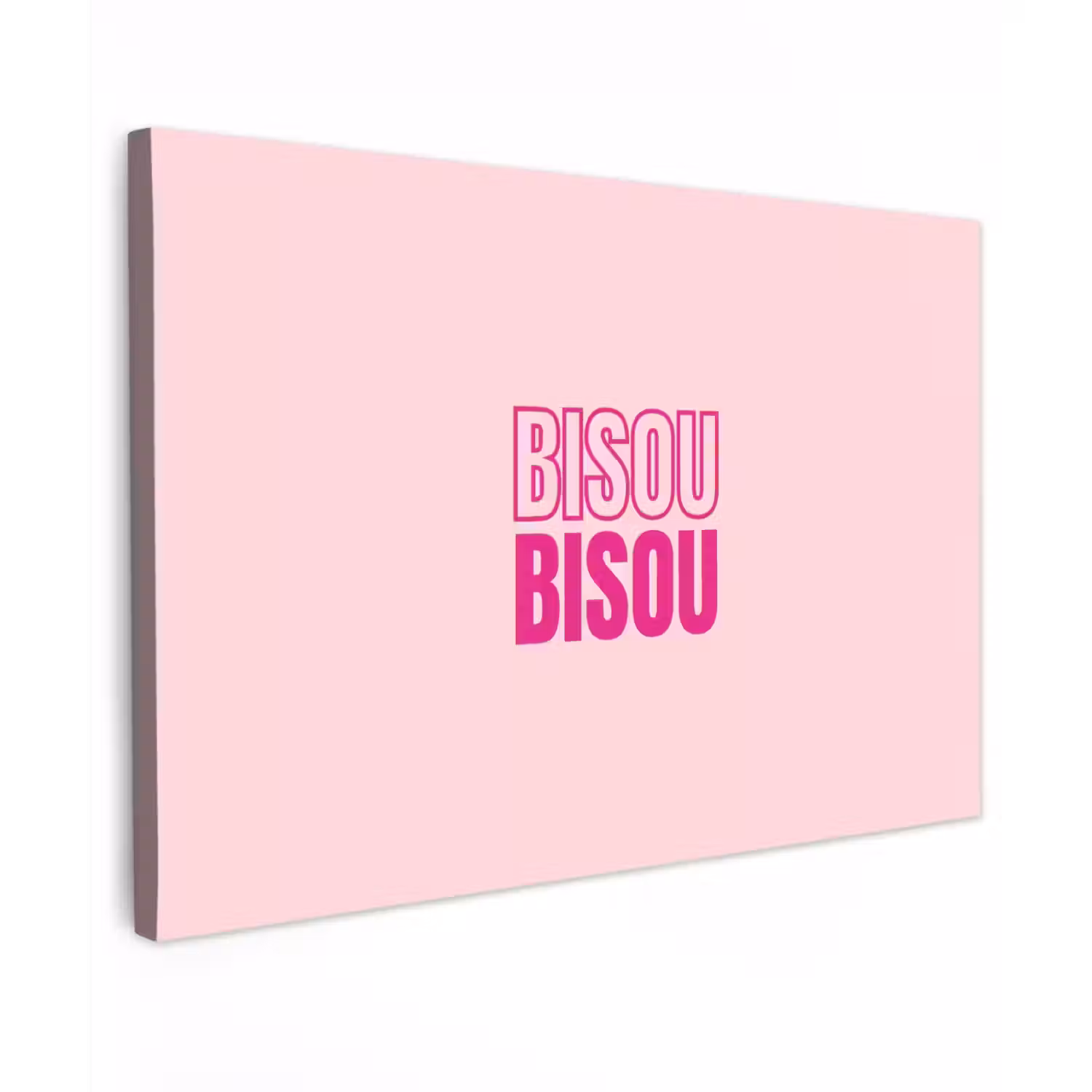 Bisou - Roze - Minimalistisch Tuinposter op houten frame 2 cm dik klein -3d
