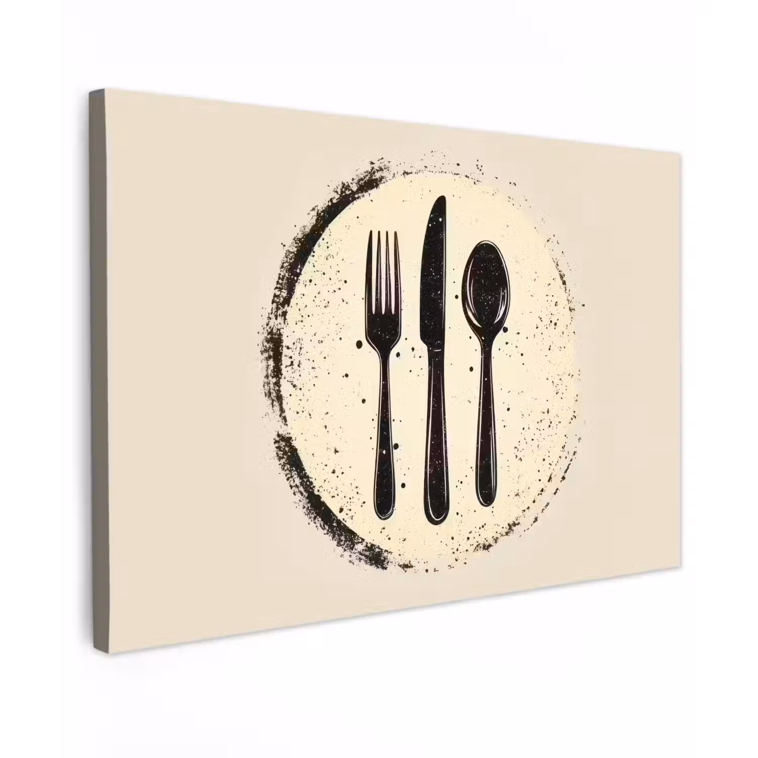 Zwart - Bestek - Rondje Tuinposter op houten frame 2 cm dik klein -3d
