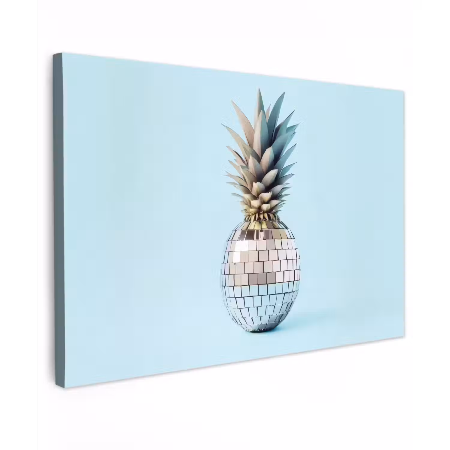 Blauw - Ananas - Disco - Discobal Tuinposter op houten frame 2 cm dik klein -3d