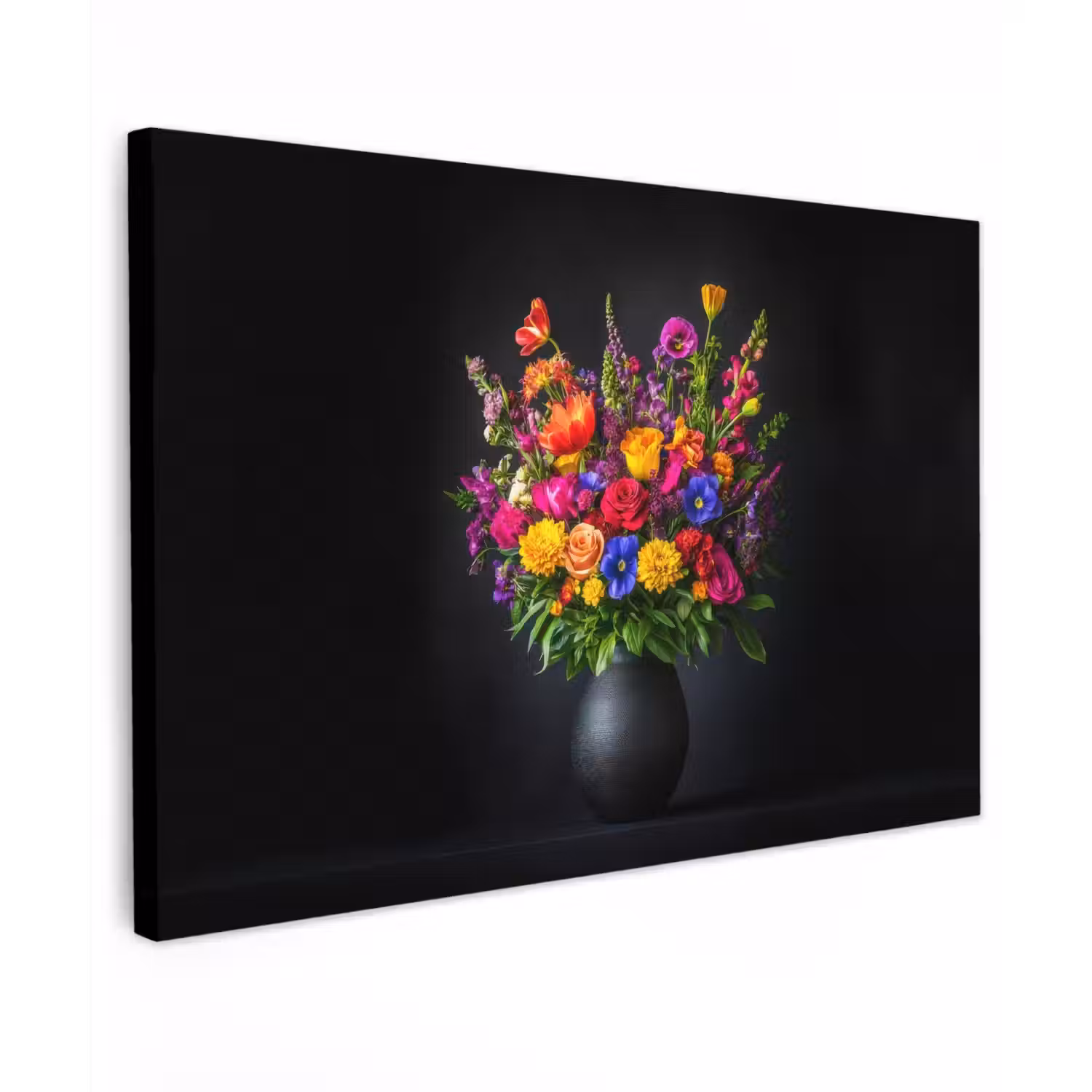 Felgekleurd - Bloemen - Vaas Tuinposter op houten frame 2 cm dik klein -3d