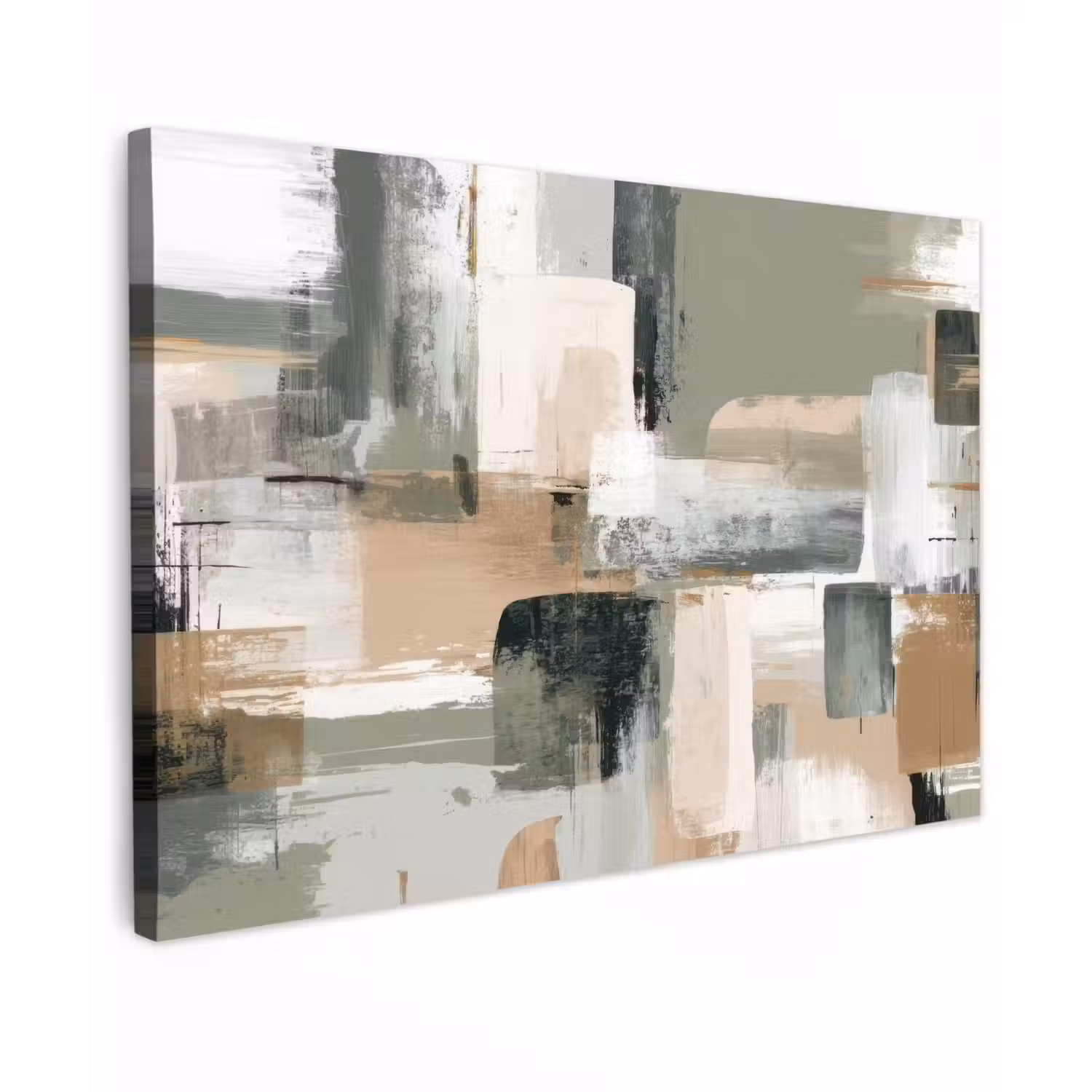Penseelstreken - Abstract - Aardetinten Tuinposter op houten frame 2 cm dik klein -3d