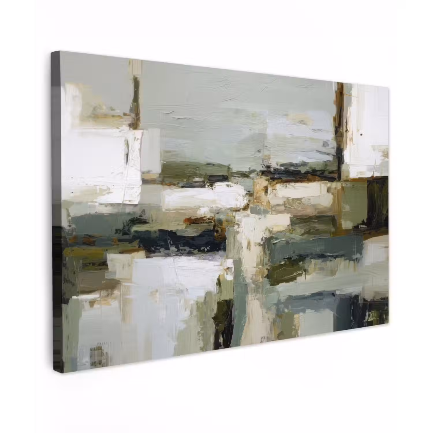 Penseelstreken - Groen - Abstract - Japandi Tuinposter op houten frame 2 cm dik klein -3d
