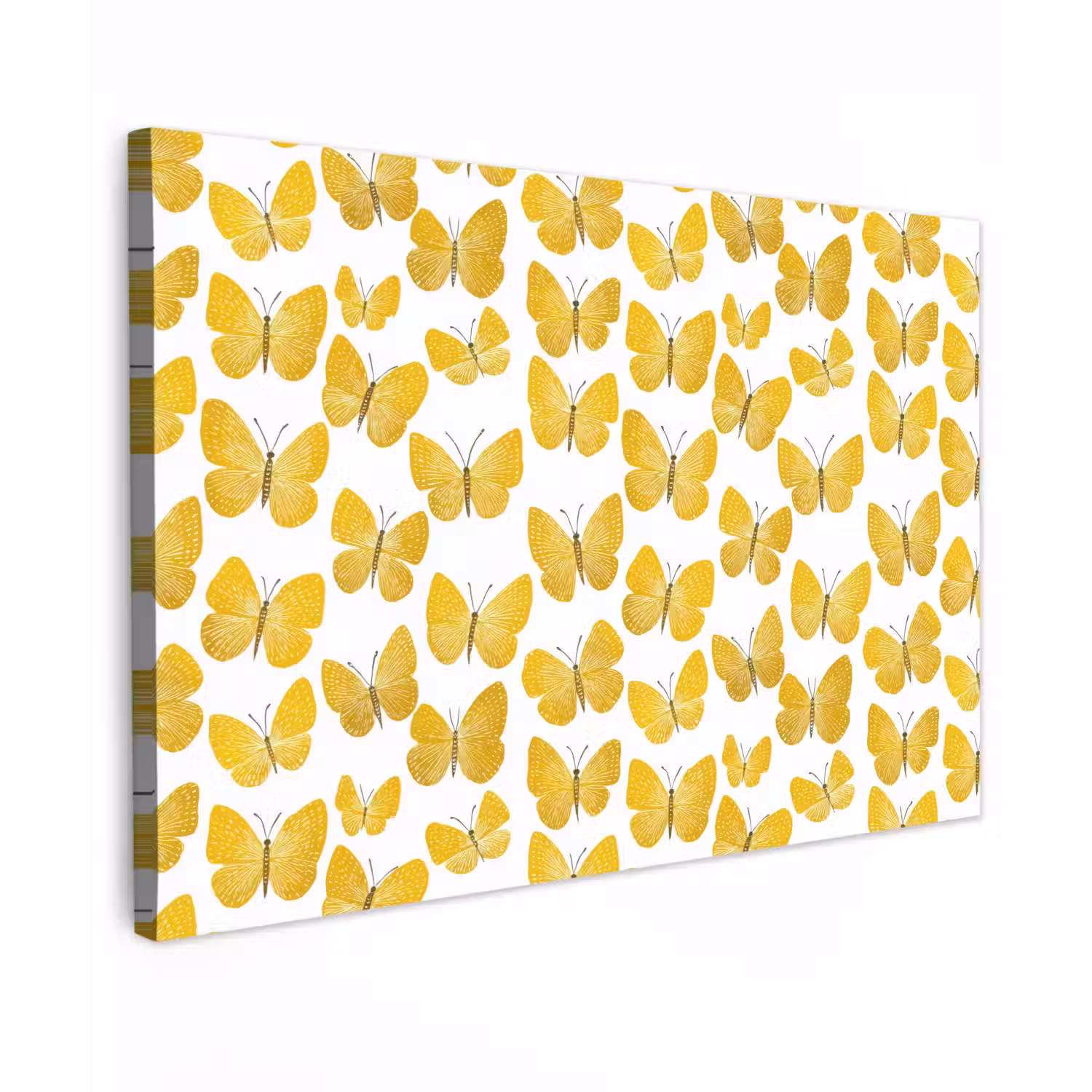 Vlinders - Botanisch - Illustratie - Geel - Wit Tuinposter op houten frame 2 cm dik klein 845 -3d