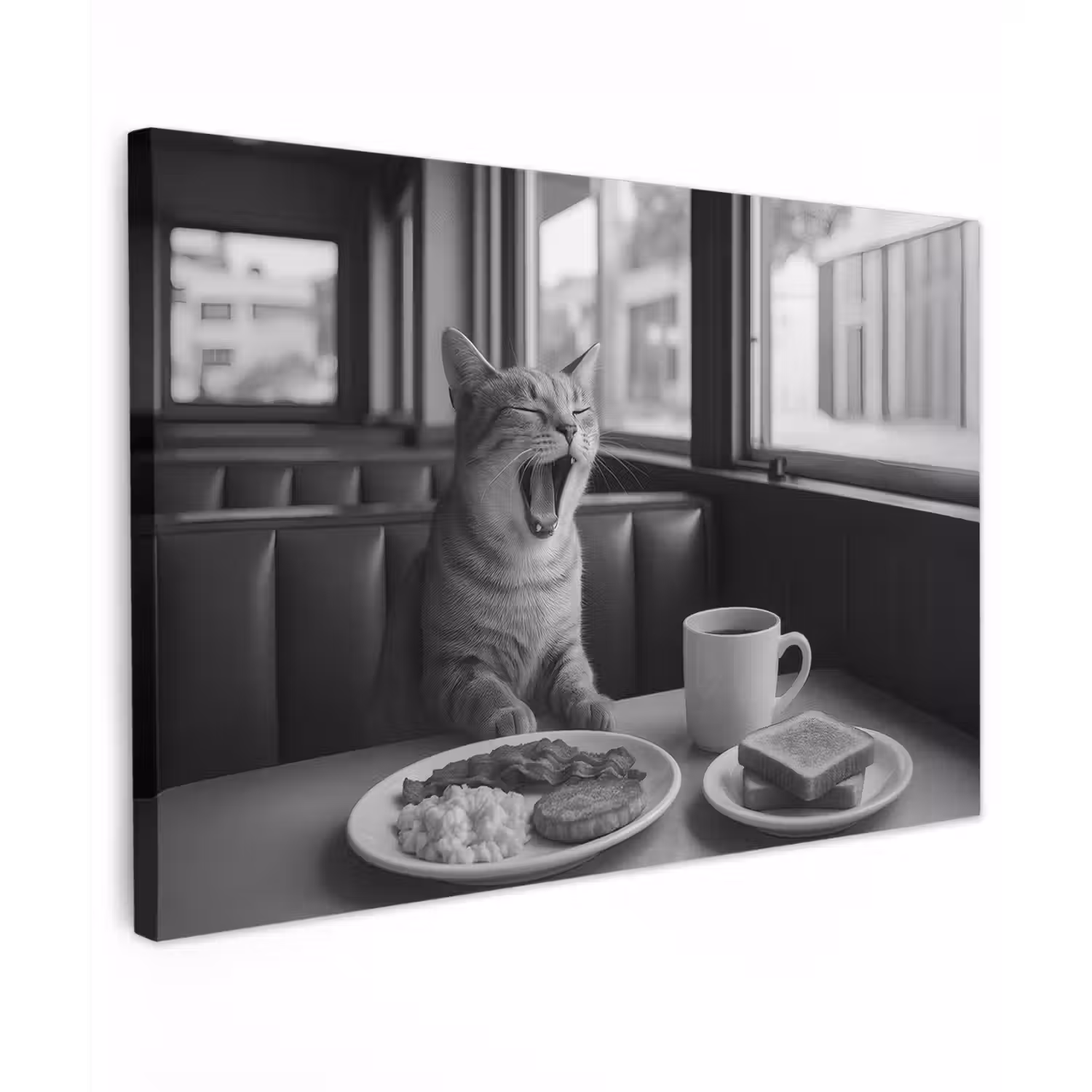 Kat - Koffie - Brood - Zwart Tuinposter op houten frame 2 cm dik klein -3d