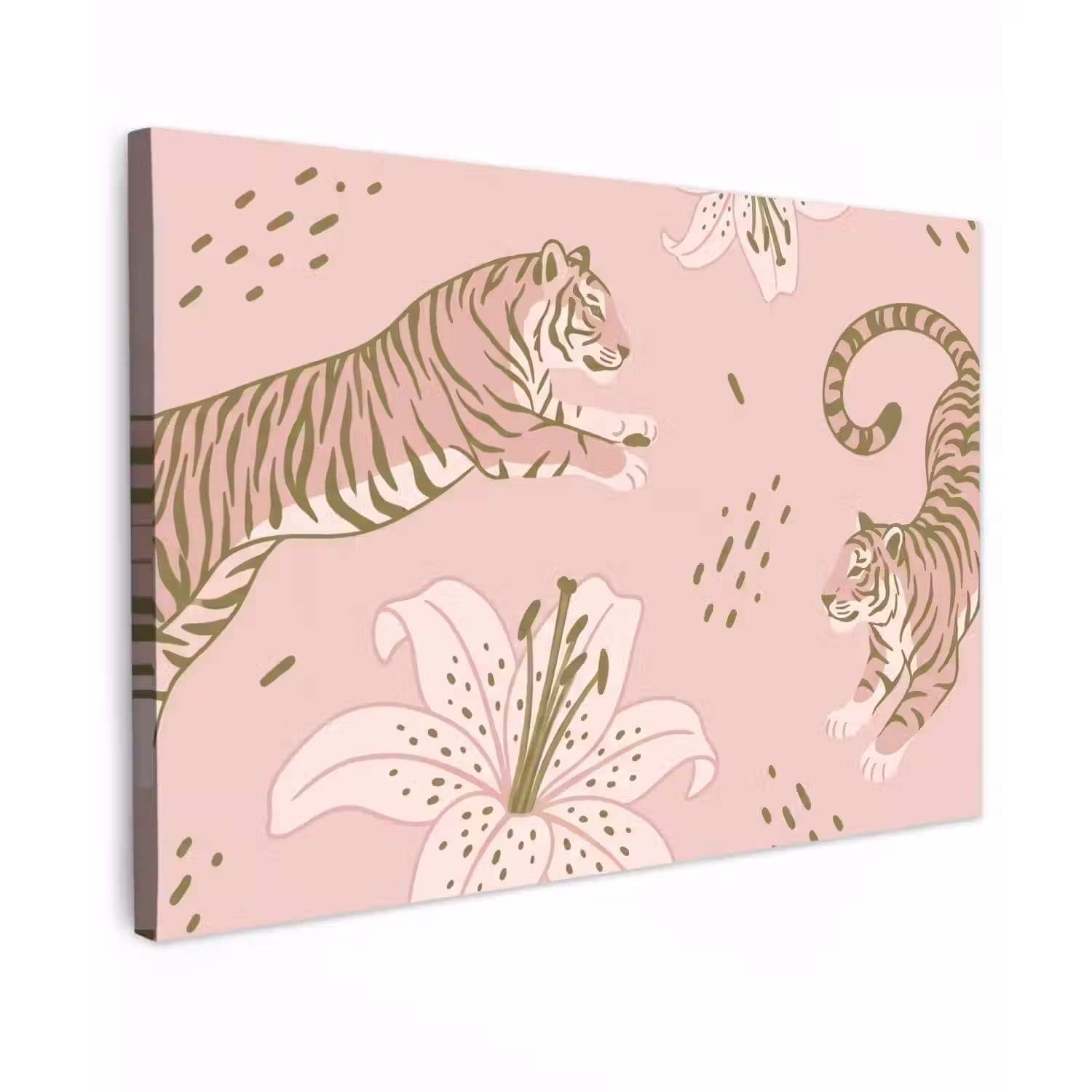 Kat - Springend - Bloemen - Abstract - Roze Tuinposter op houten frame 2 cm dik klein -3d