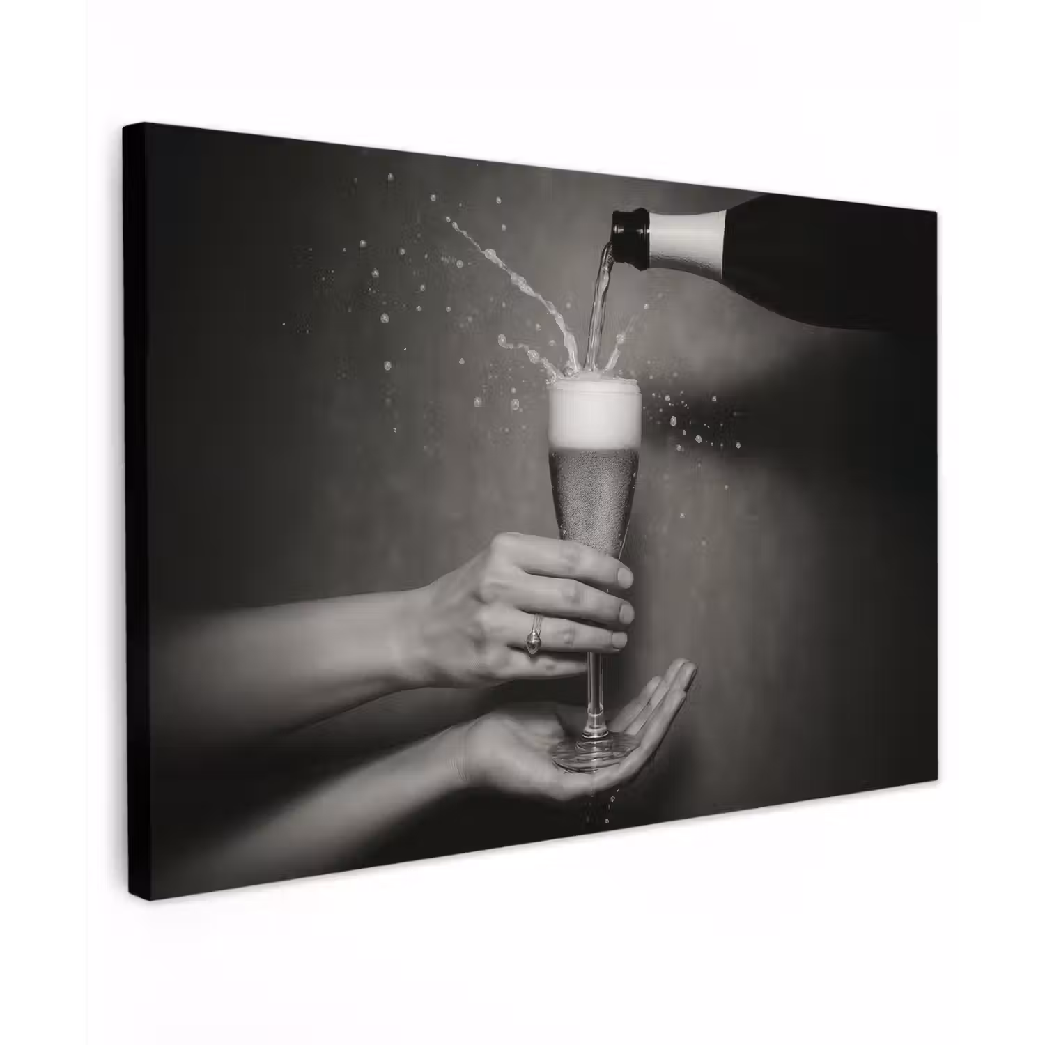 Champagnefles - Glas - Minimalistisch - Spetters Tuinposter op houten frame 2 cm dik klein -3d