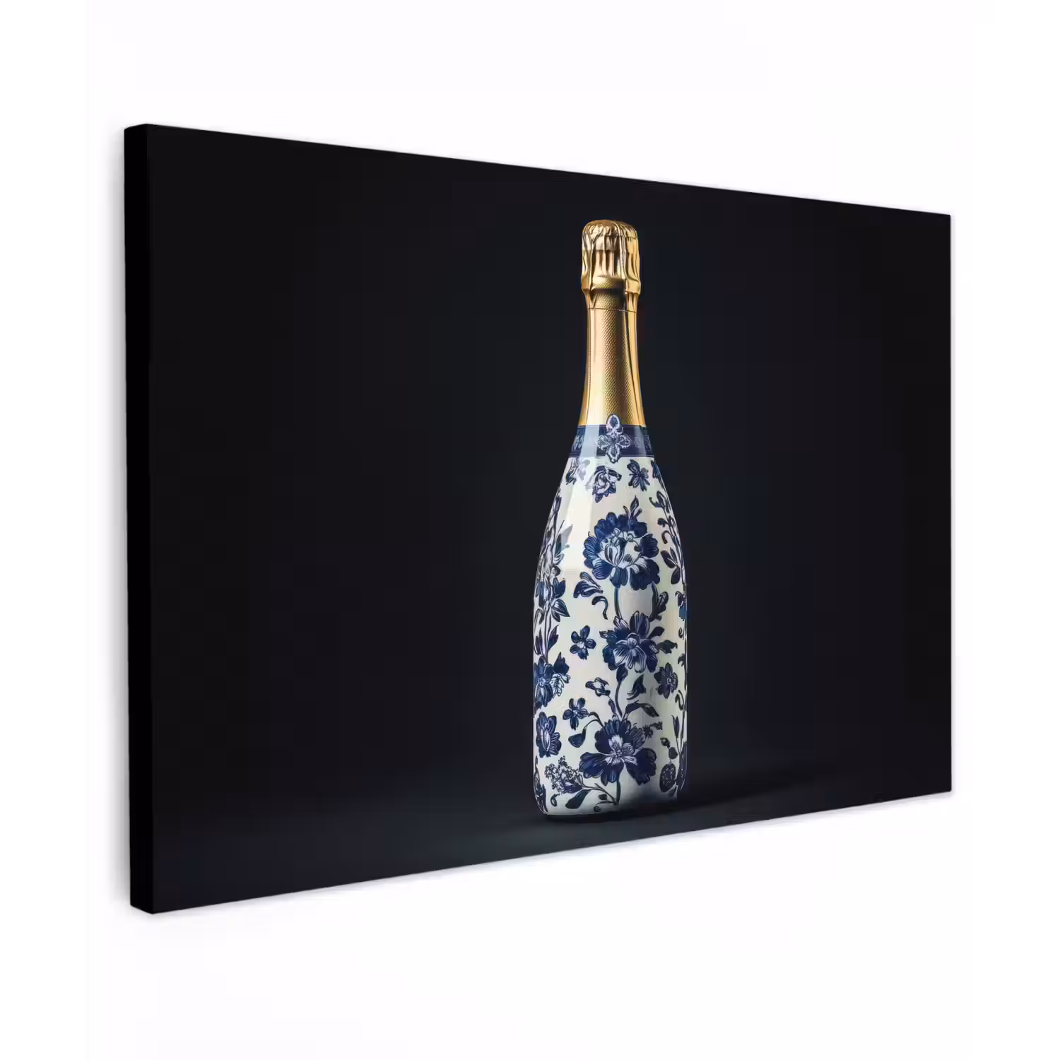 Champagne - Bloemen - Goud - Chique Tuinposter op houten frame 2 cm dik klein -3d