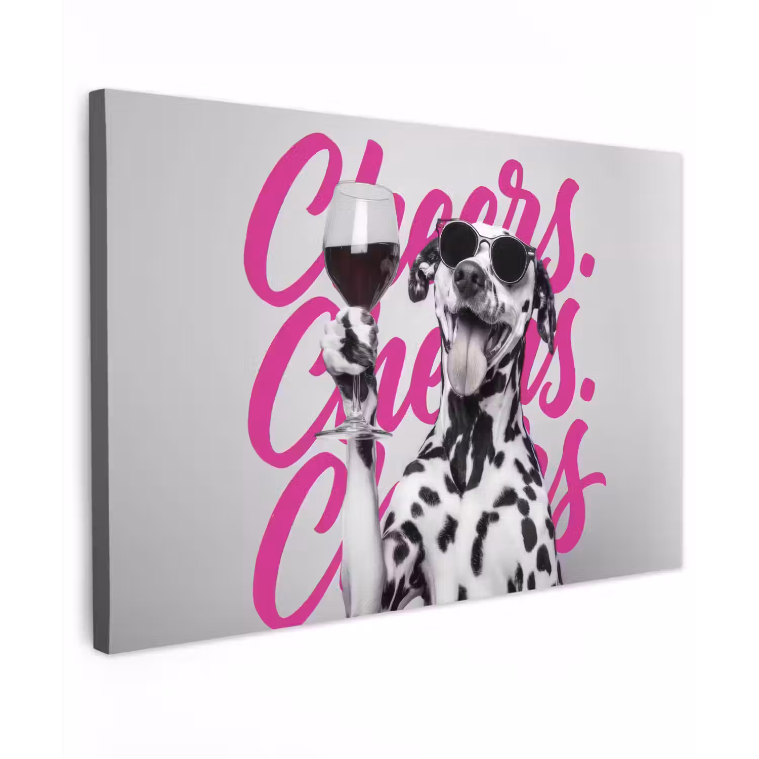 Cheers - Hond - Roze - Wijn Tuinposter op houten frame 2 cm dik klein -3d