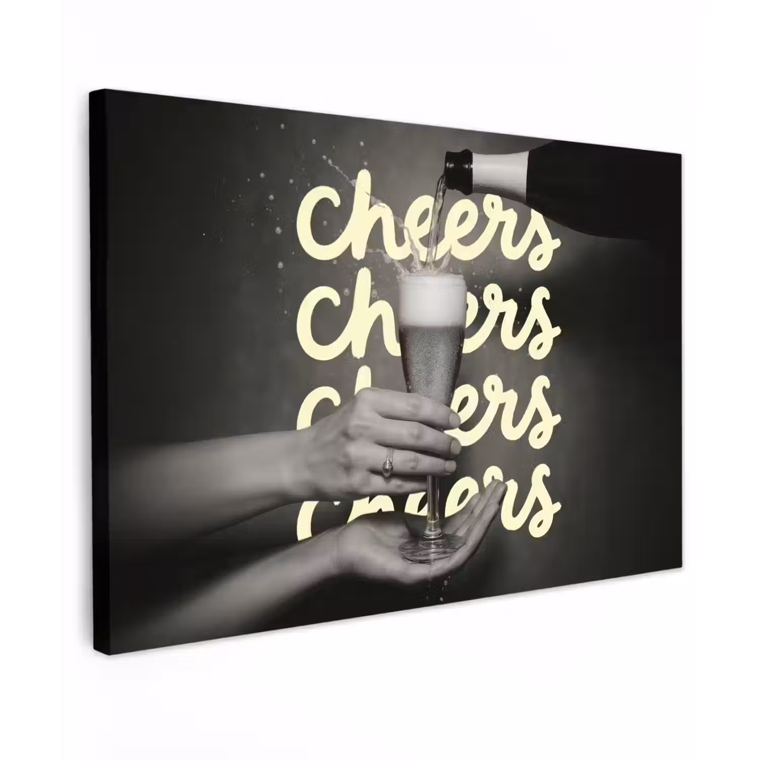 Cheers - Wijn - Zwart - Wit Tuinposter op houten frame 2 cm dik klein -3d