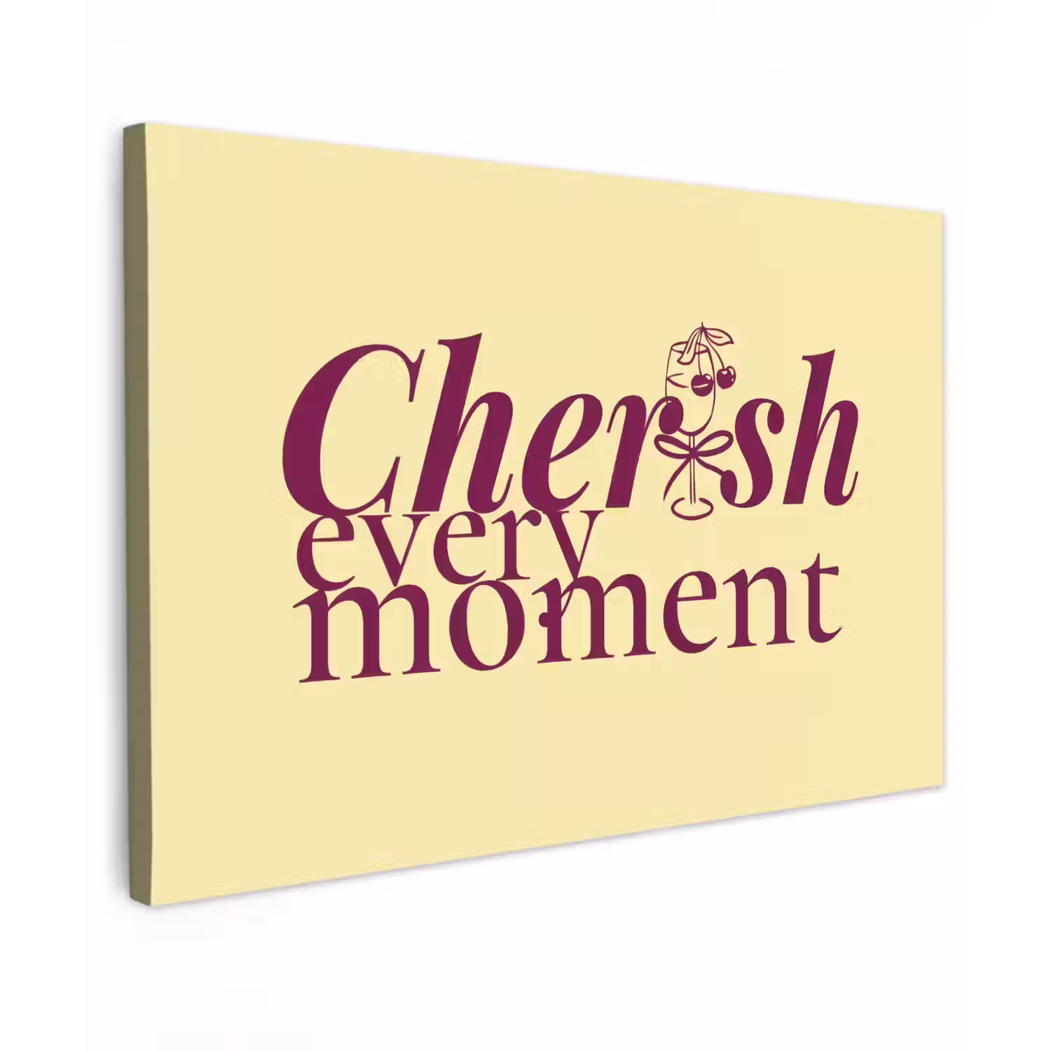 Cherish every moment - Cocktailglas - Geel Tuinposter op houten frame 2 cm dik klein -3d