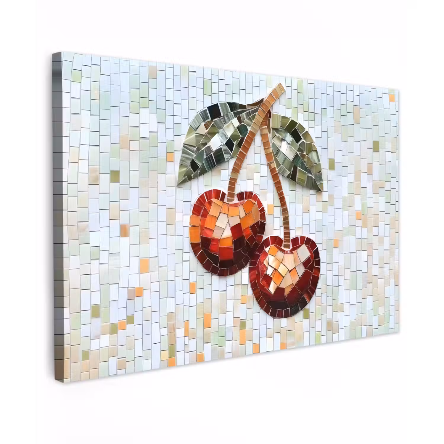 Kersen - Rood - Mozaïek - Blaadjes Tuinposter op houten frame 2 cm dik klein -3d