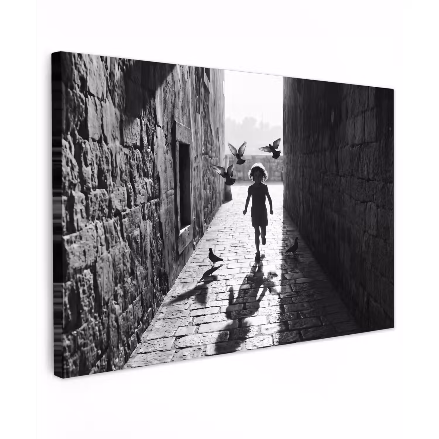 Kind - Vogel - Straat - Zwart-wit - Spelen Tuinposter op houten frame 2 cm dik klein -3d