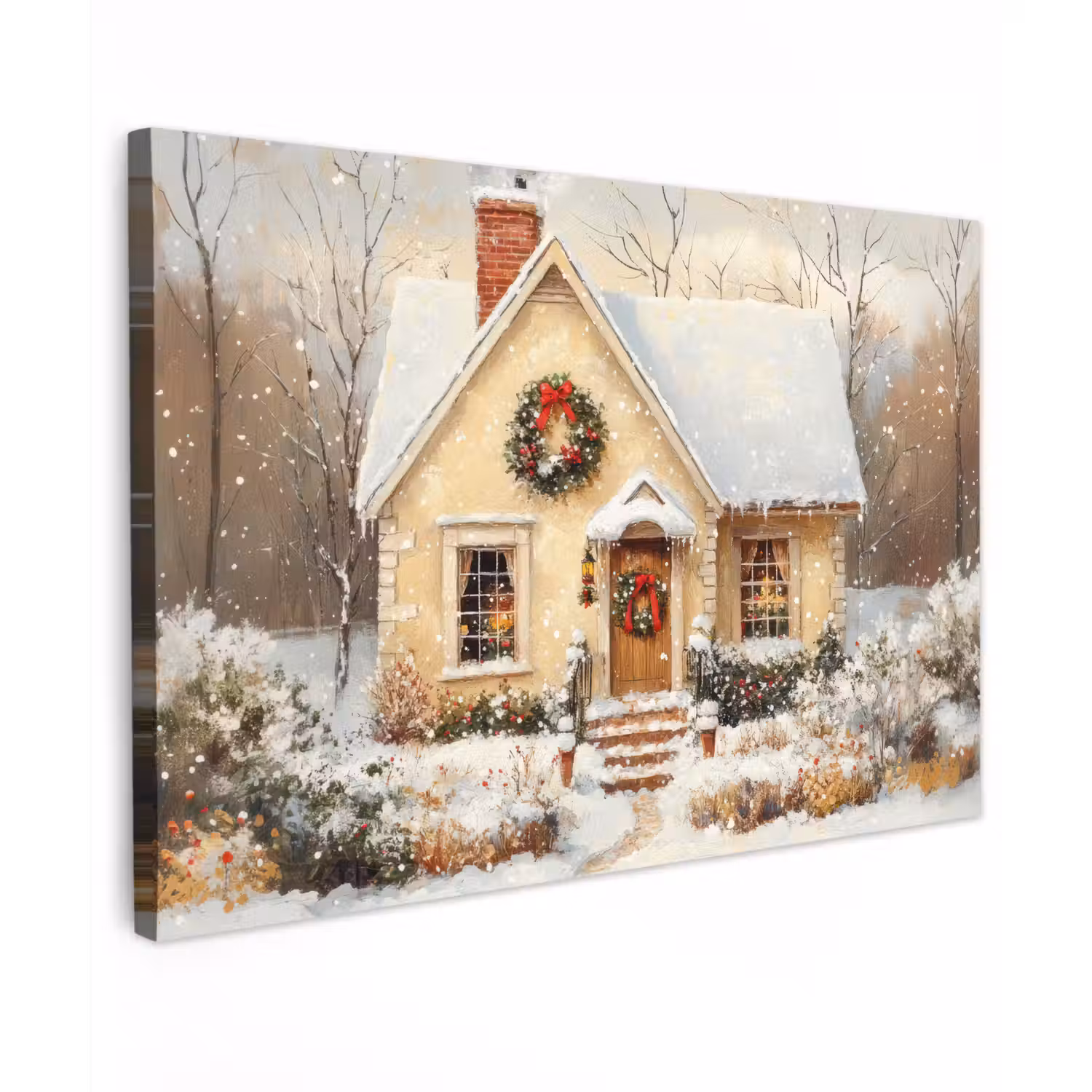 Kerst - Huis - Winter - Sneeuw Tuinposter op houten frame 2 cm dik klein -3d